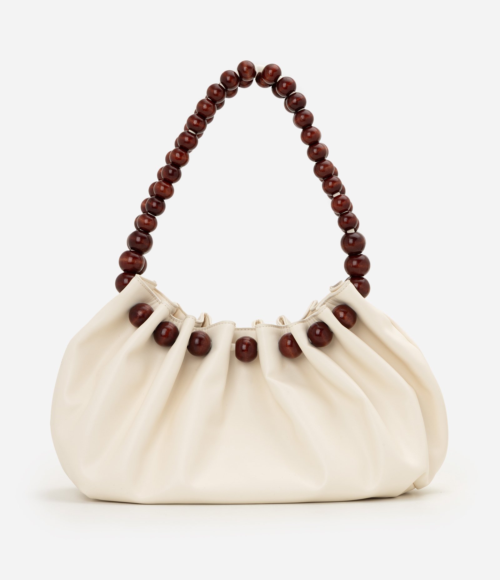 Bolsa Hobo em PU com Alça em Formato de Bolas Efeito Amadeirado Off White 4