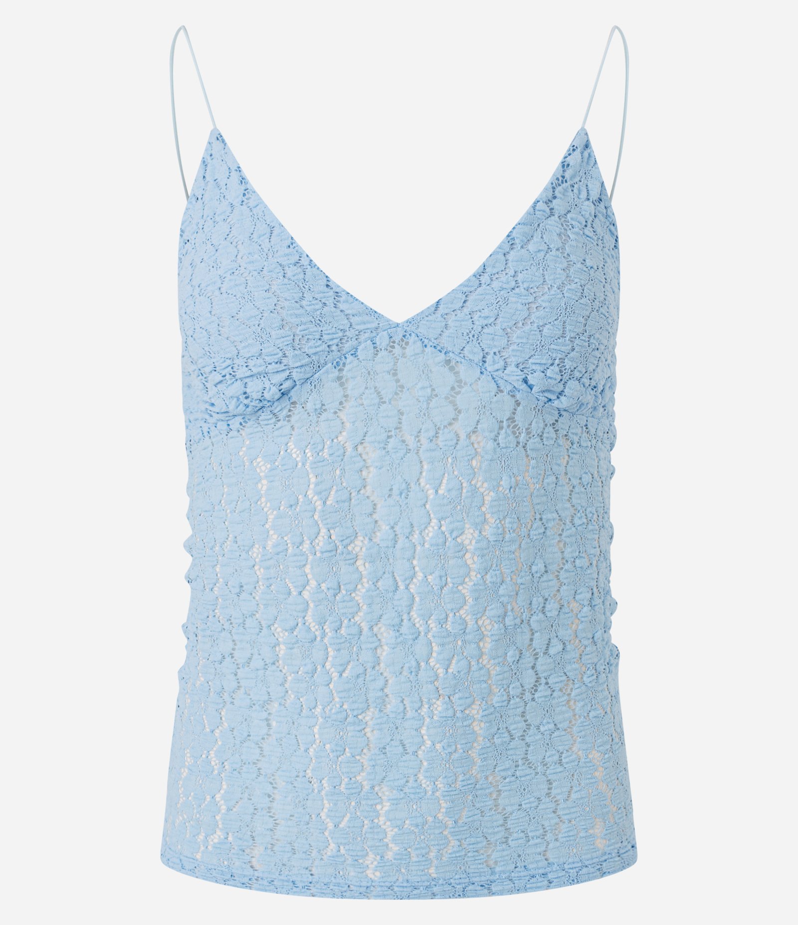 Blusa Alcinha em Renda Texturizada com Decote V Azul 1