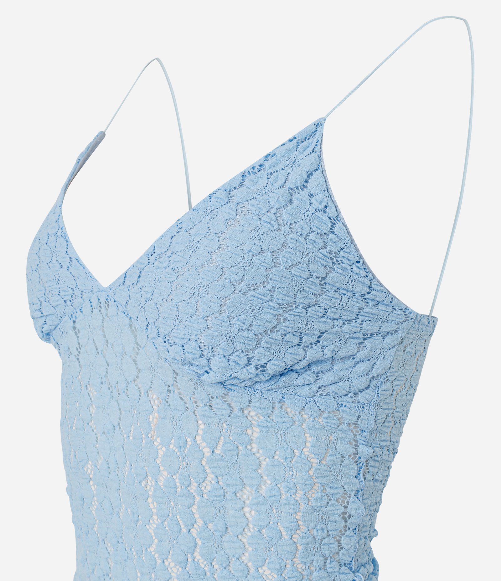 Blusa Alcinha em Renda Texturizada com Decote V Azul 2