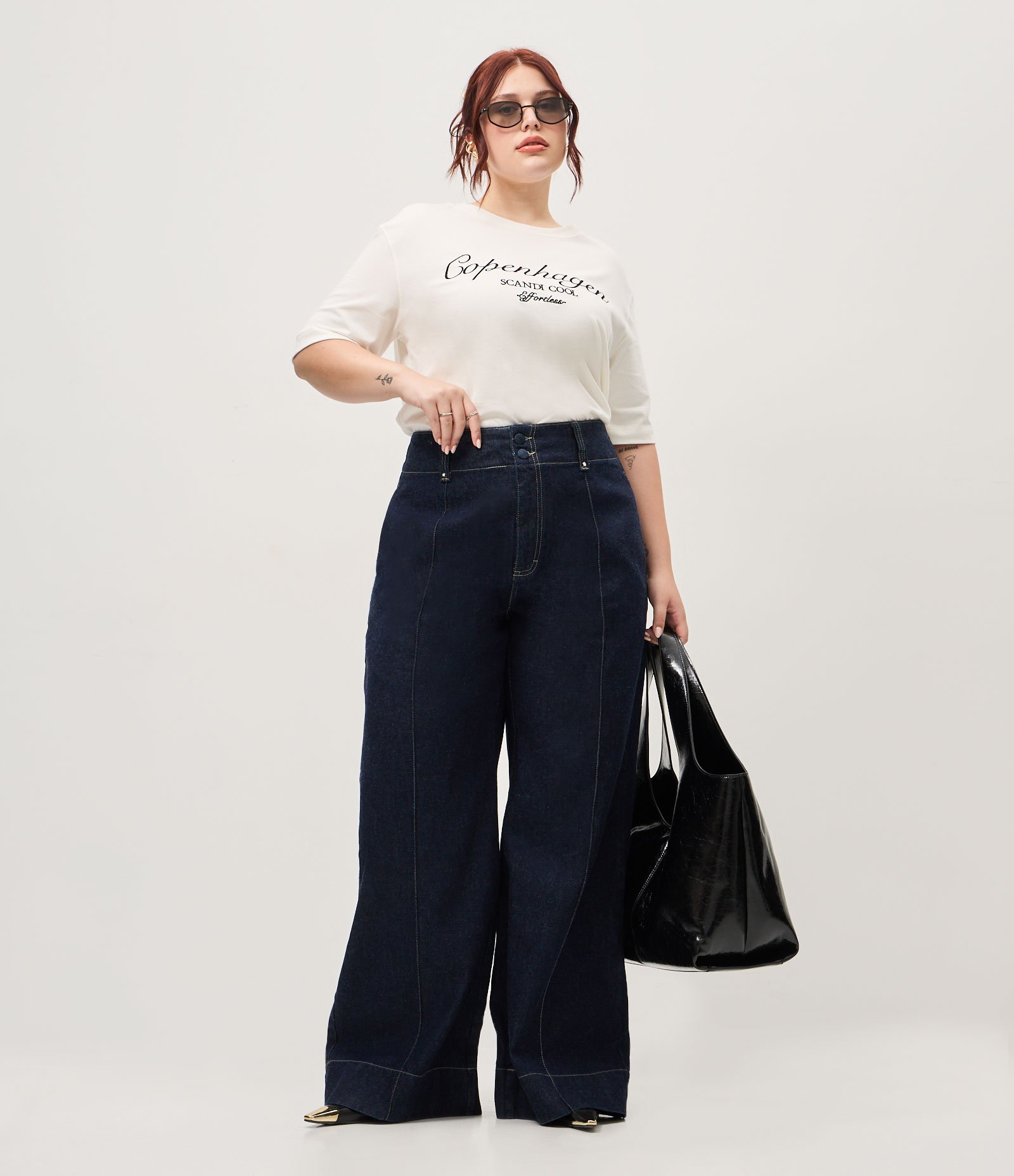 Calça Jeans Wide Leg com Strass Curve & Plus Size Azul 1