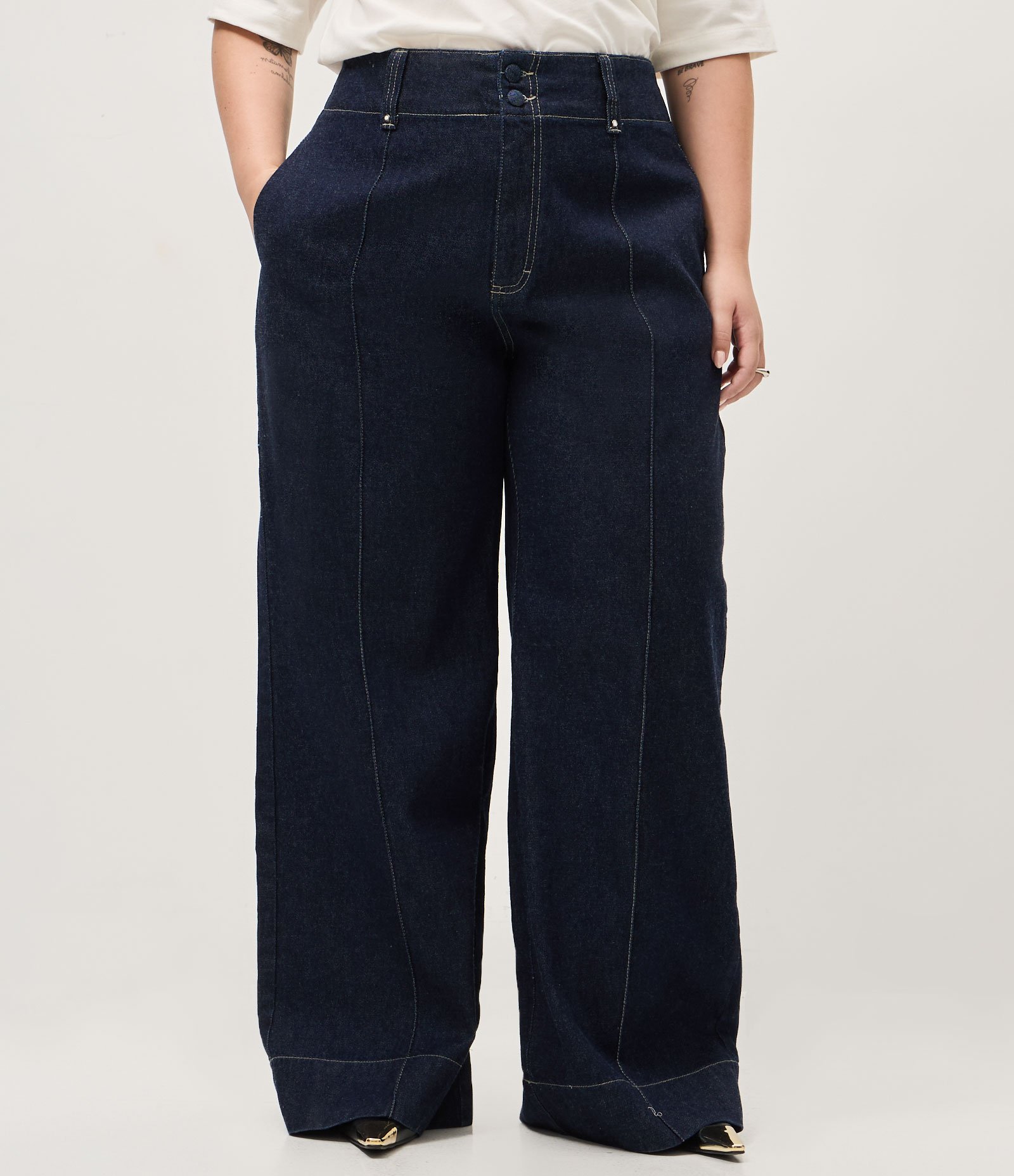 Calça Jeans Wide Leg com Strass Curve & Plus Size Azul 2