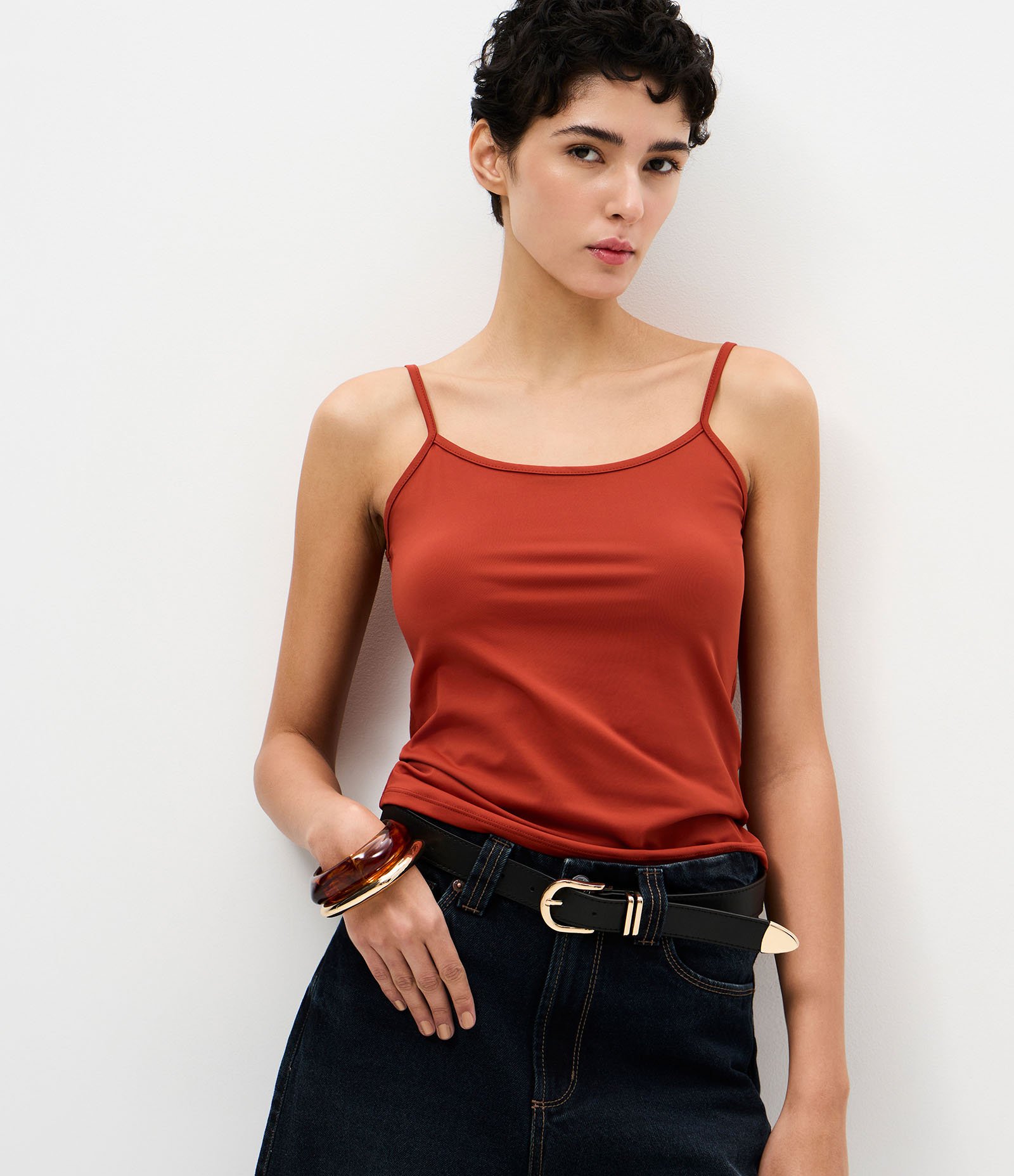 Blusa Básica em Poliamida com Alças Finas Laranja 3