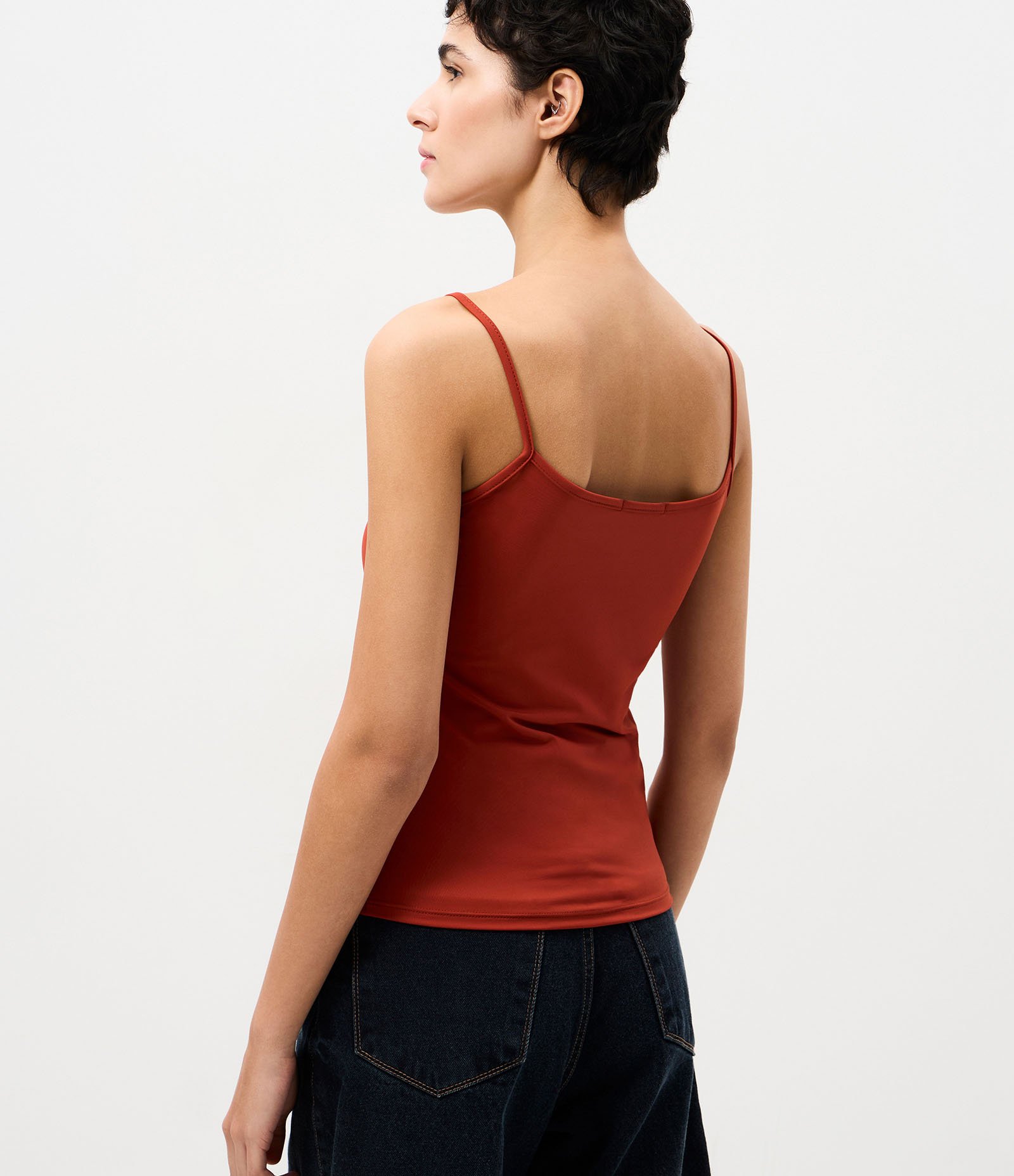 Blusa Básica em Poliamida com Alças Finas Laranja 4
