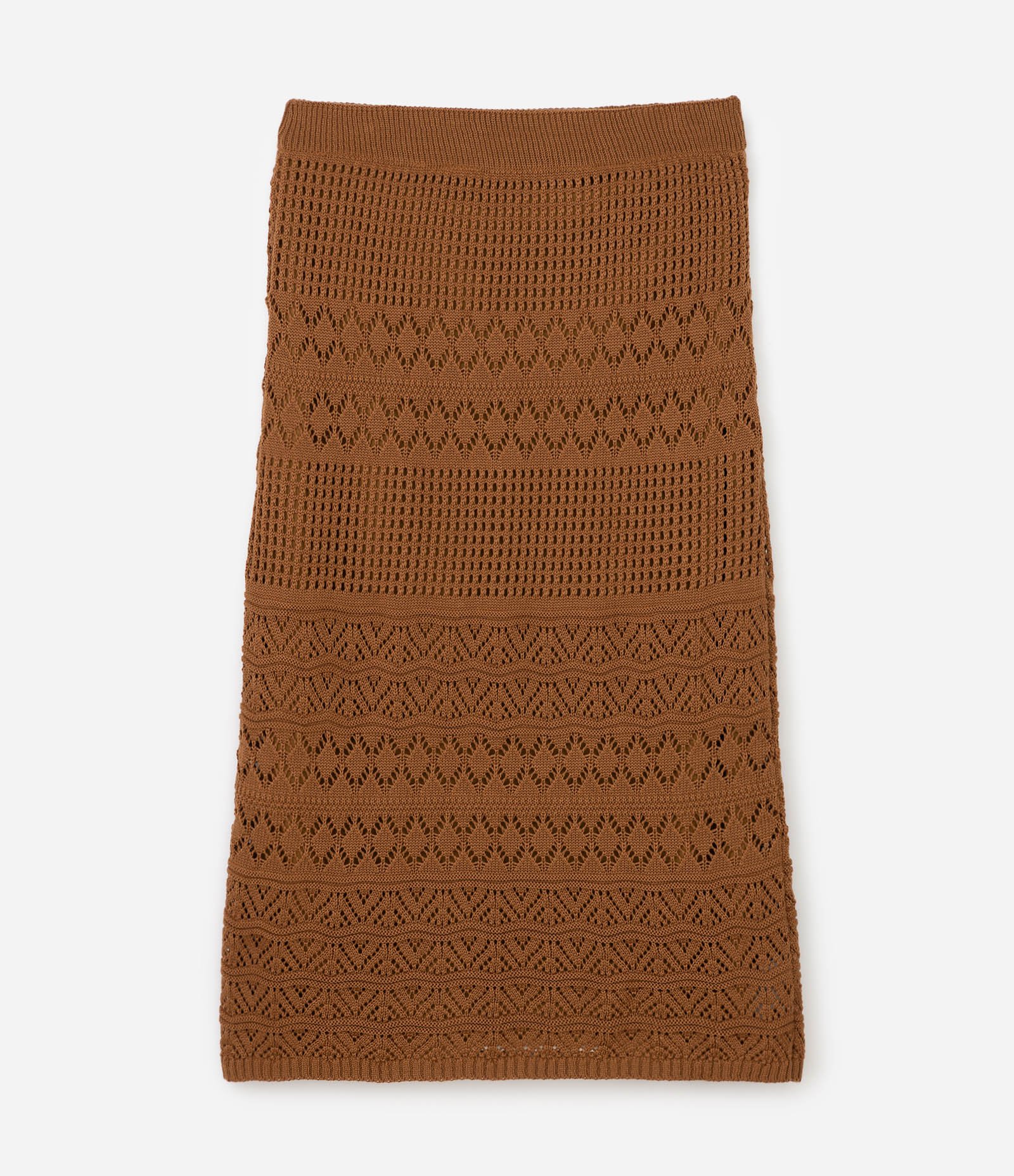 Saia Midi em Tricô Texturizado com Pontos Vazados Curve & Plus Size Marrom 6