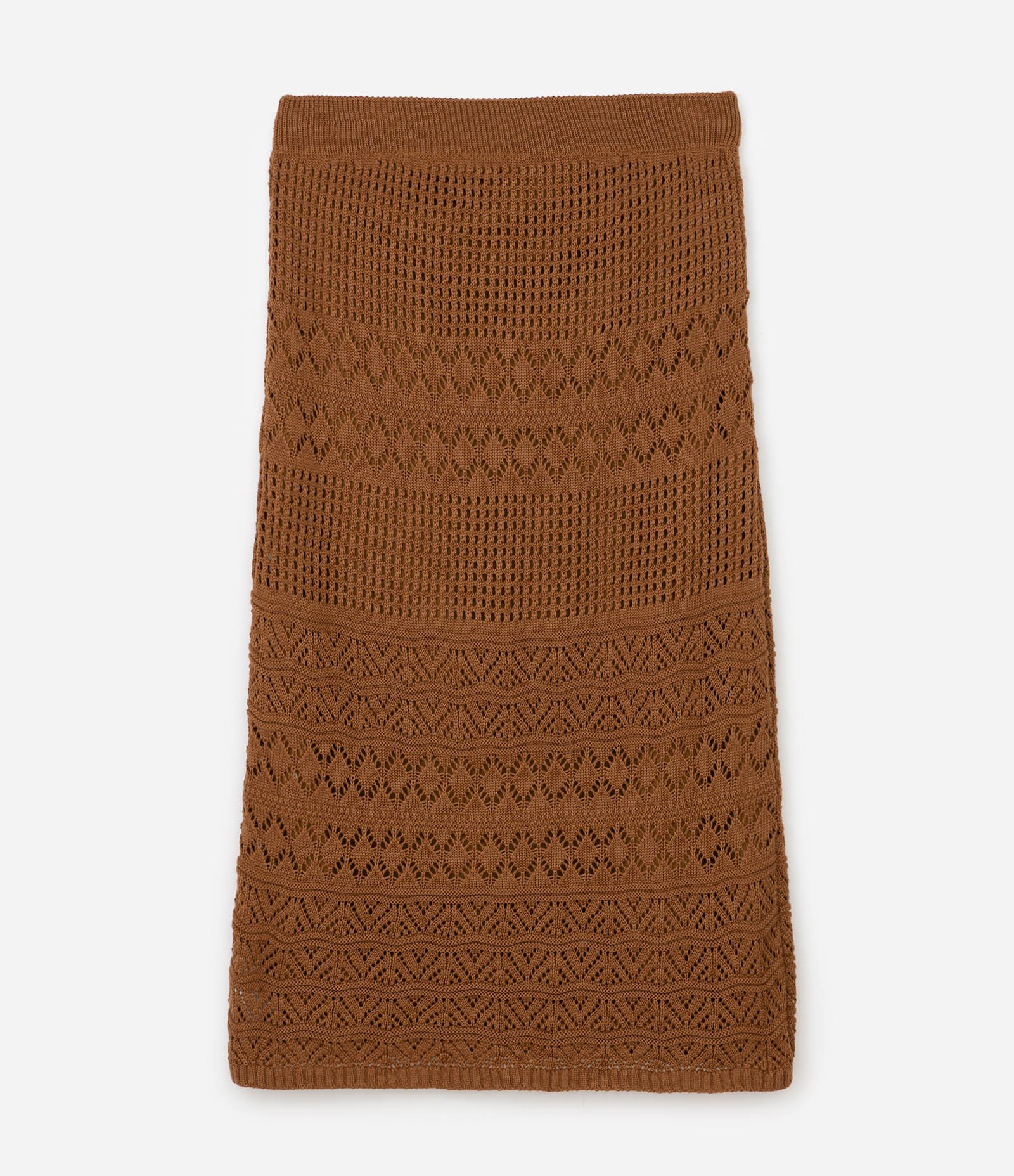 Saia Midi em Tricô Texturizado com Pontos Vazados Curve & Plus Size Marrom 7