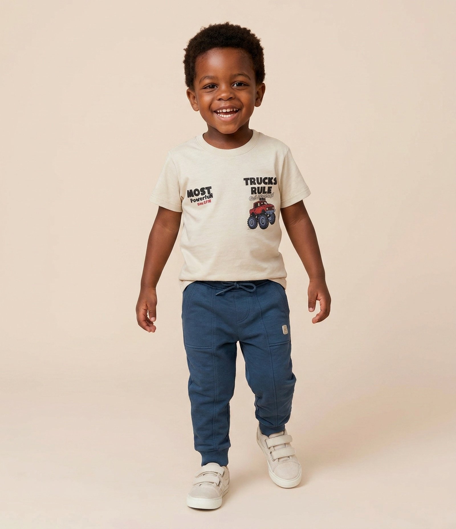 Camiseta Infantil com Estampa Truck Rule – Tam 1 a 6 Anos Bege Claro 1
