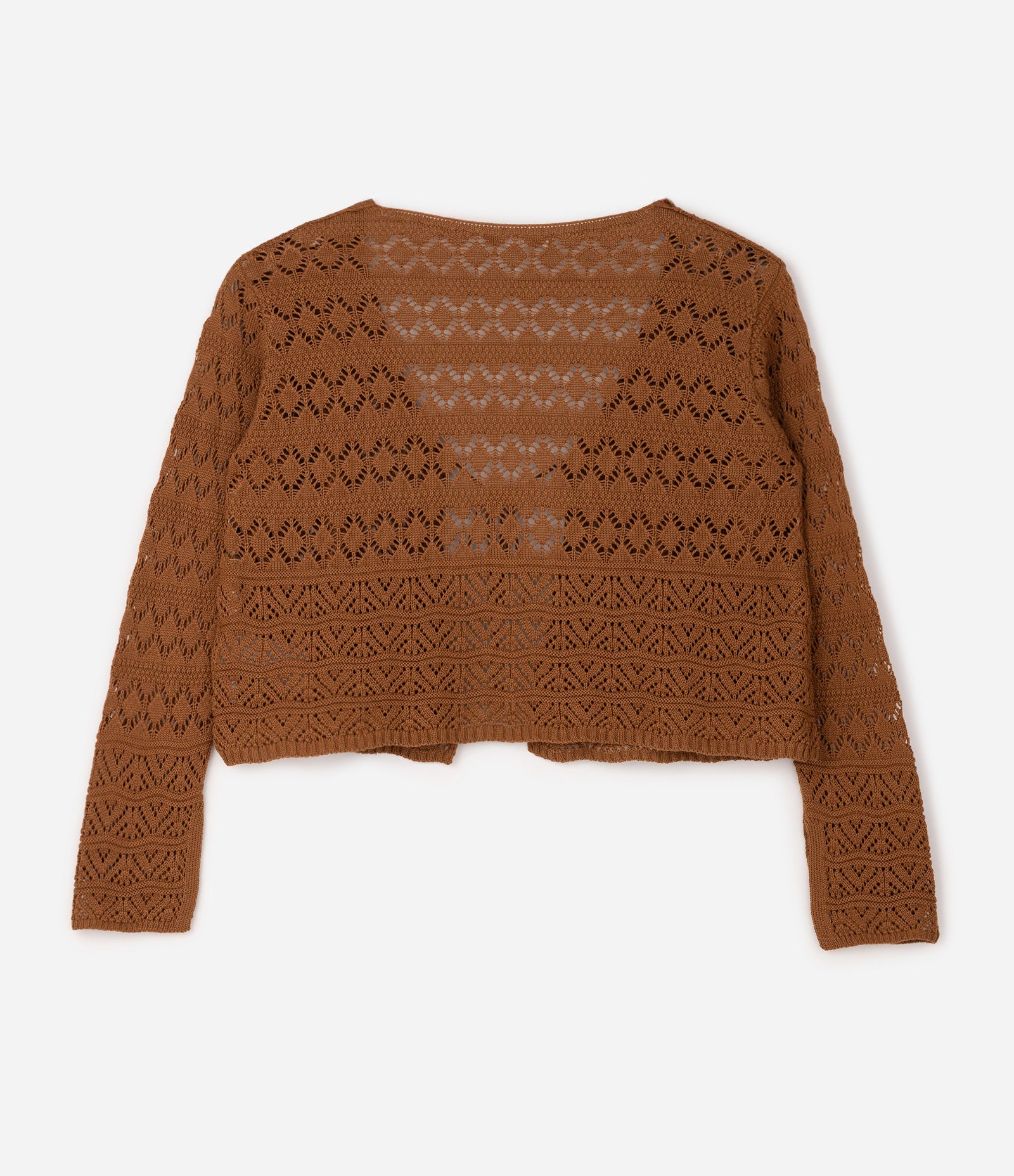 Casaco em Tricô Curto com Amarração Frontal Curve & Plus Size Marrom 6