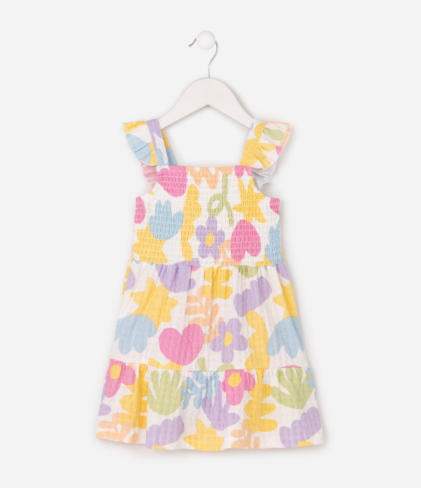 Vestido Infantil Em Algodão com Lastex e Babados nas Alças Tam 1 a 6 Anos Branco 1