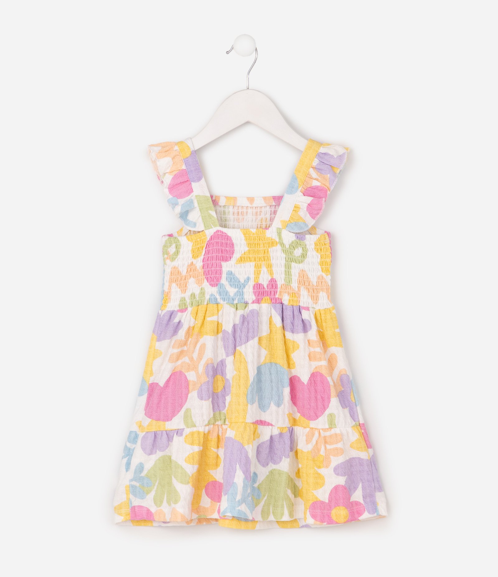 Vestido Infantil Em Algodão com Lastex e Babados nas Alças Tam 1 a 6 Anos Branco 2