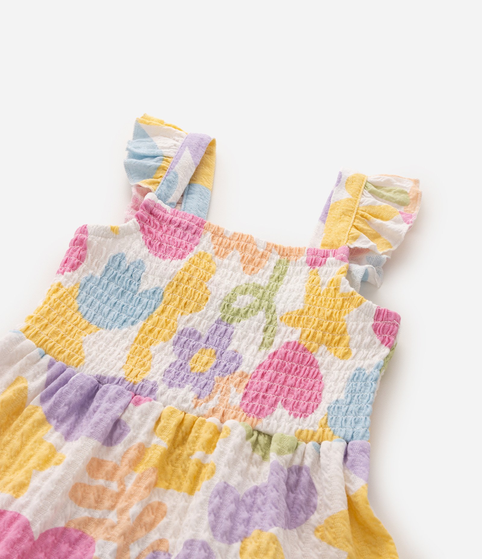 Vestido Infantil Em Algodão com Lastex e Babados nas Alças Tam 1 a 6 Anos Branco 4