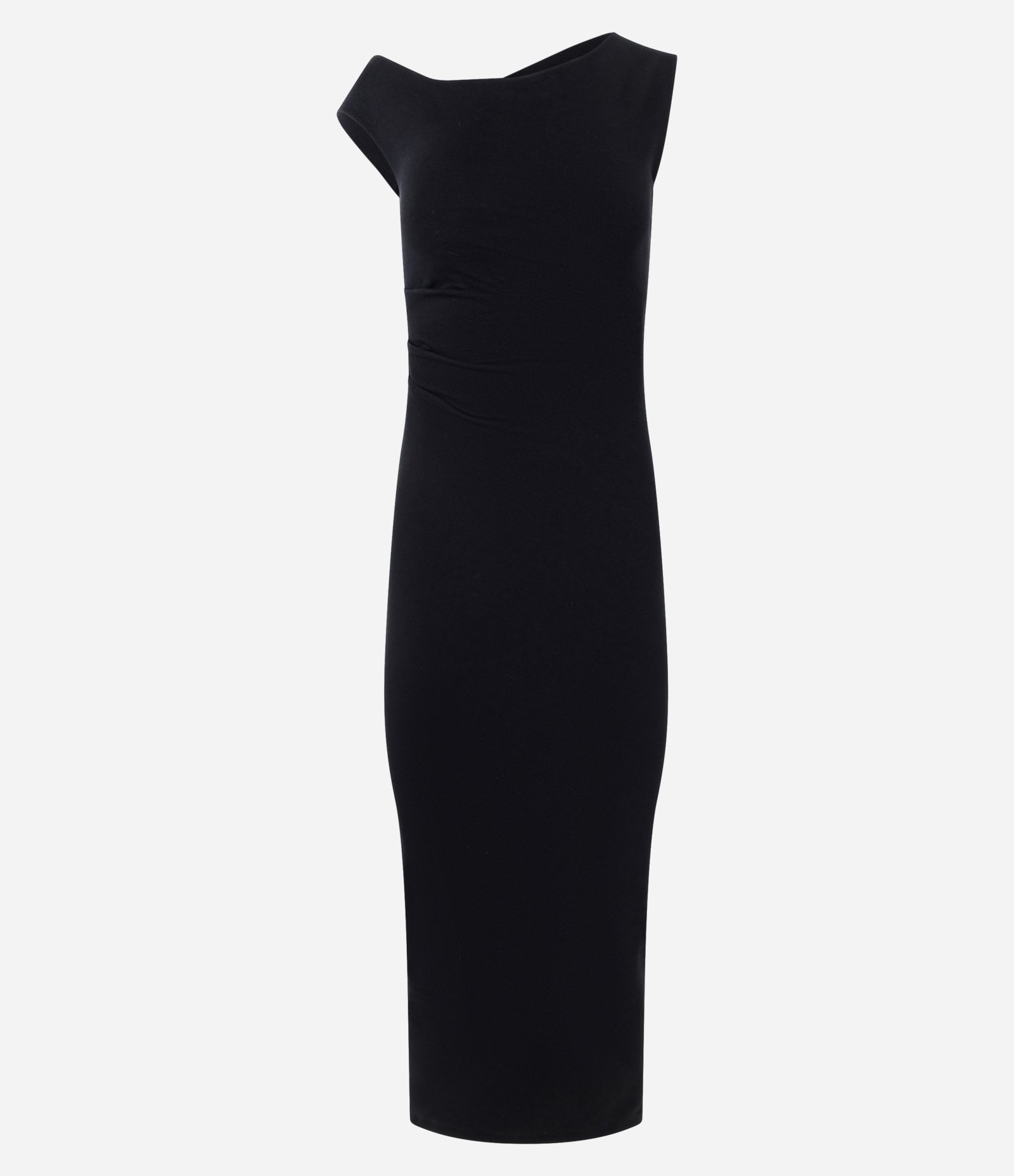 Vestido Midi em Cotton com Decote Ombro a Ombro e Drapeado Preto 5