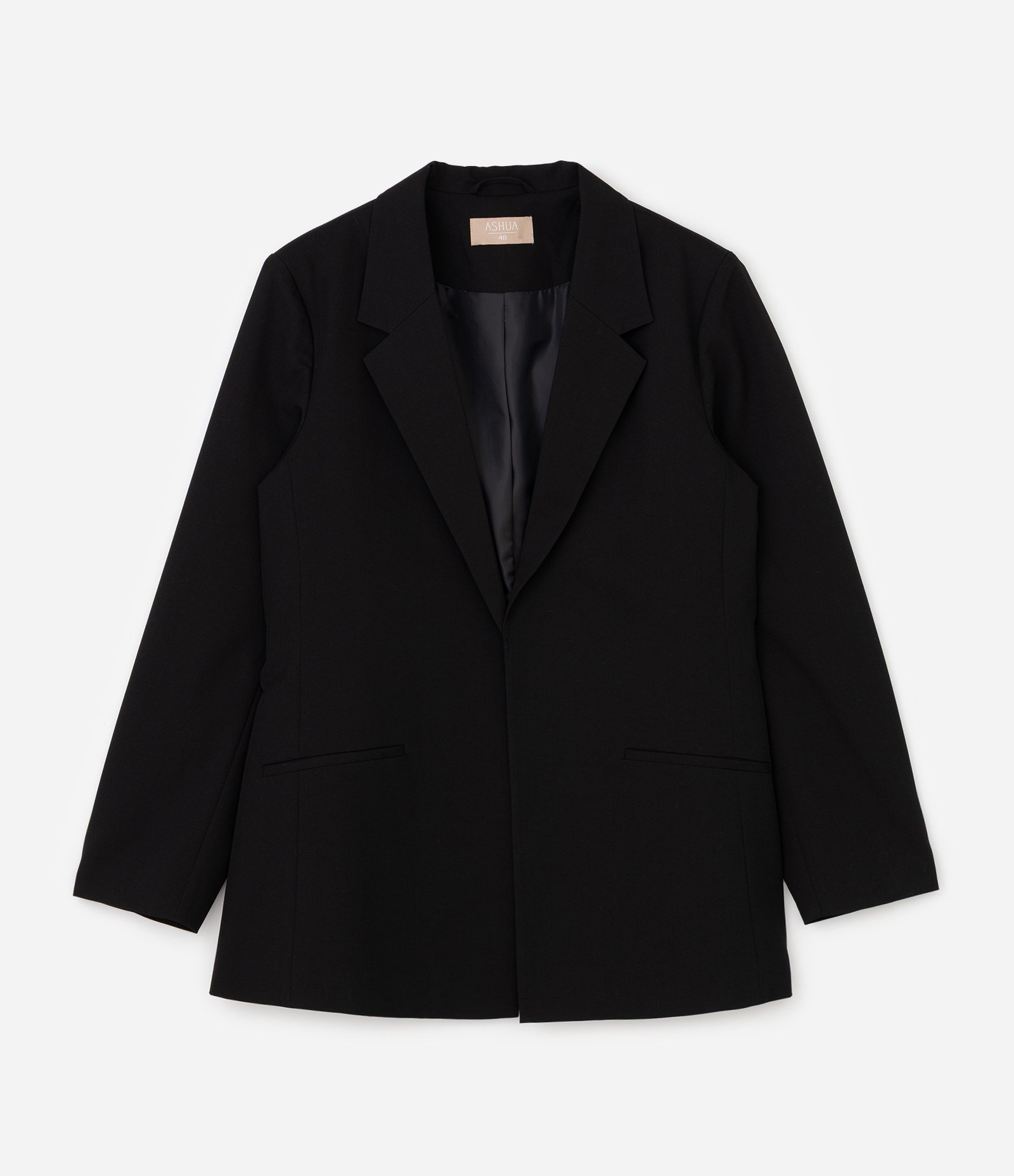 Blazer Alongado em Crepe sem Botão Curve & Plus Size Preto 1