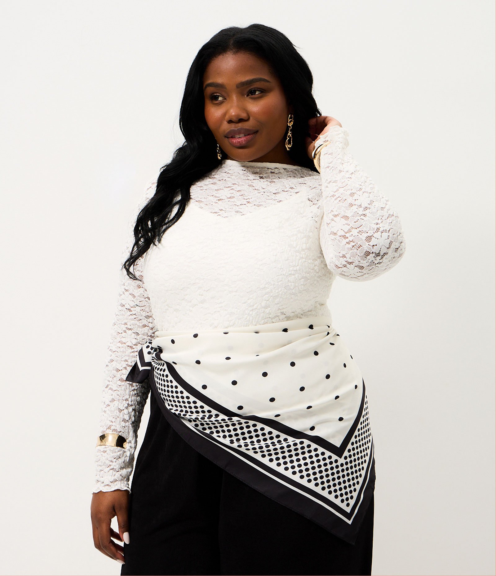 Lenço Cetim Poá Quadrado 90cm Curve & Plus Size Branco 1