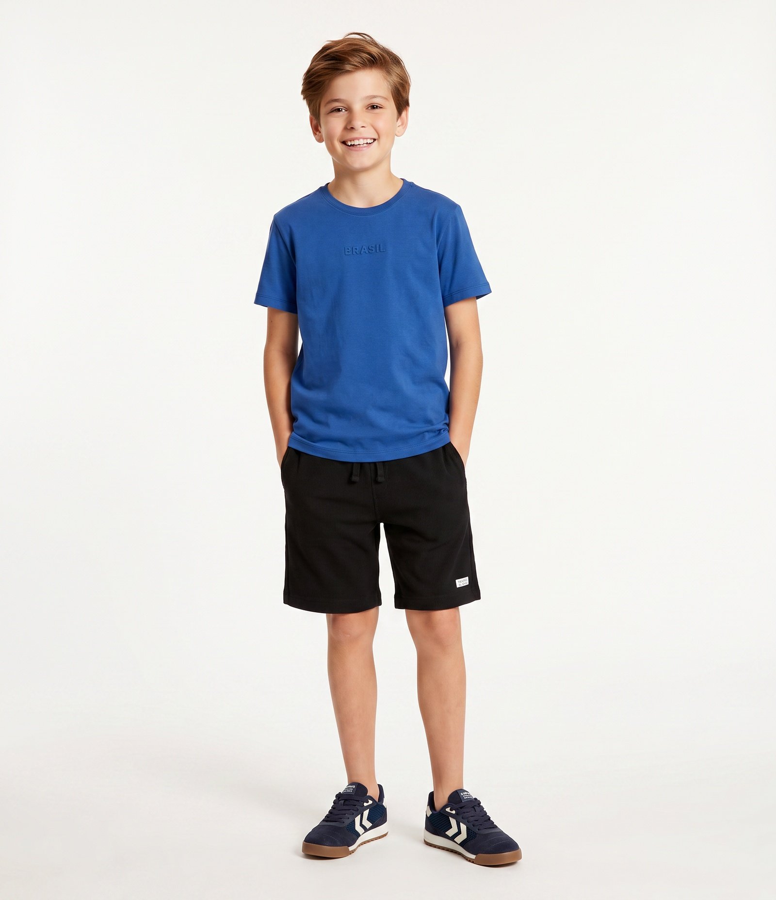 Camiseta Infantil Comfort com Lettering Brasil em Relevo – Tam 5 a 14 Anos Azul 2