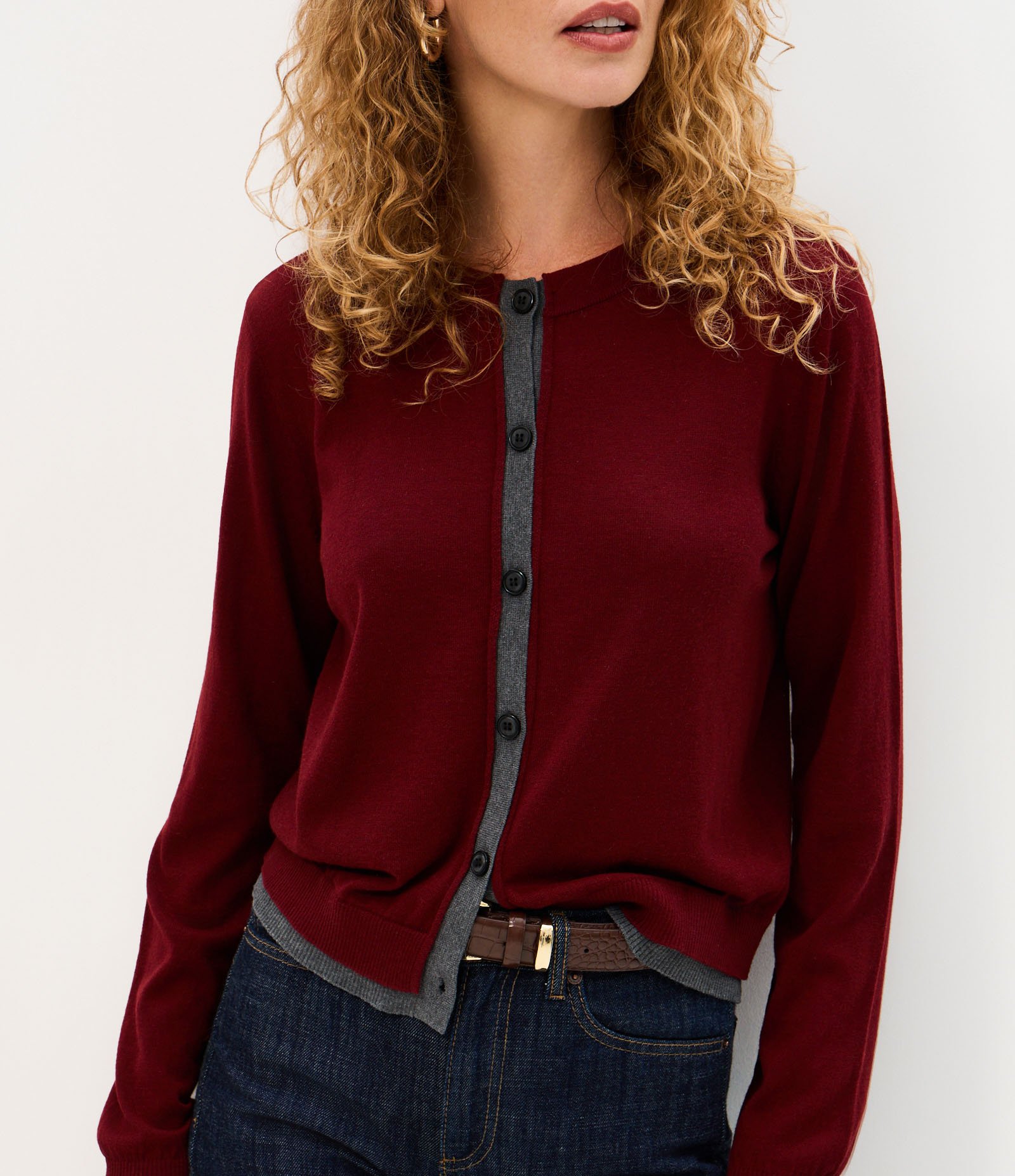 Cardigan em Tricô com Viés Contrastantes Vinho 4