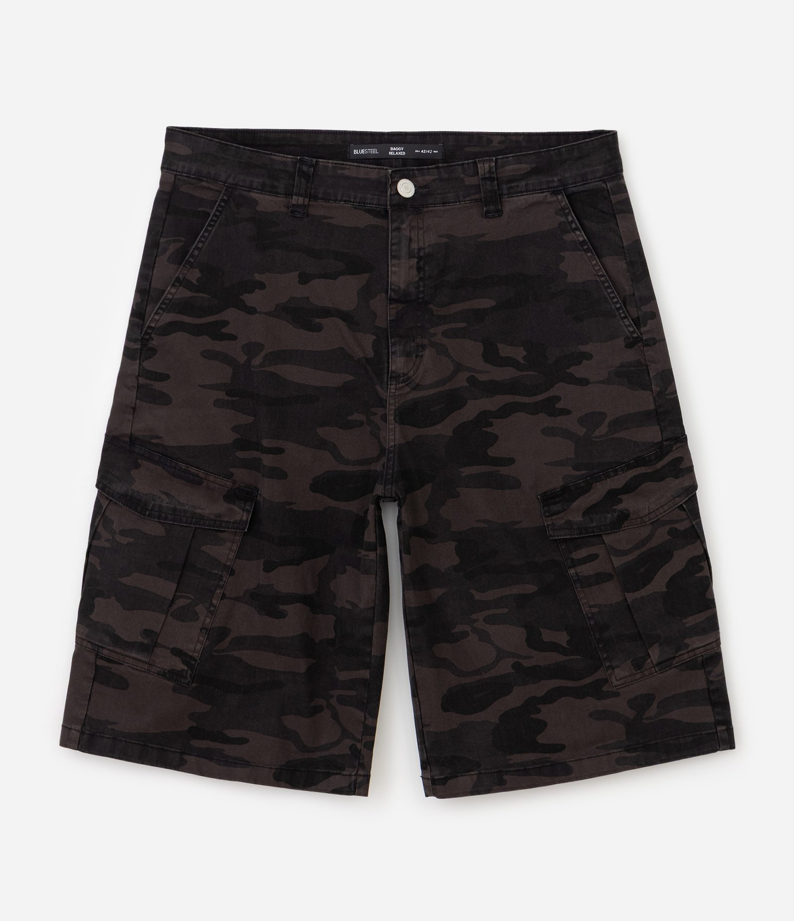 Bermuda Baggy Relaxed em Sarja e Camuflada Cinza 5