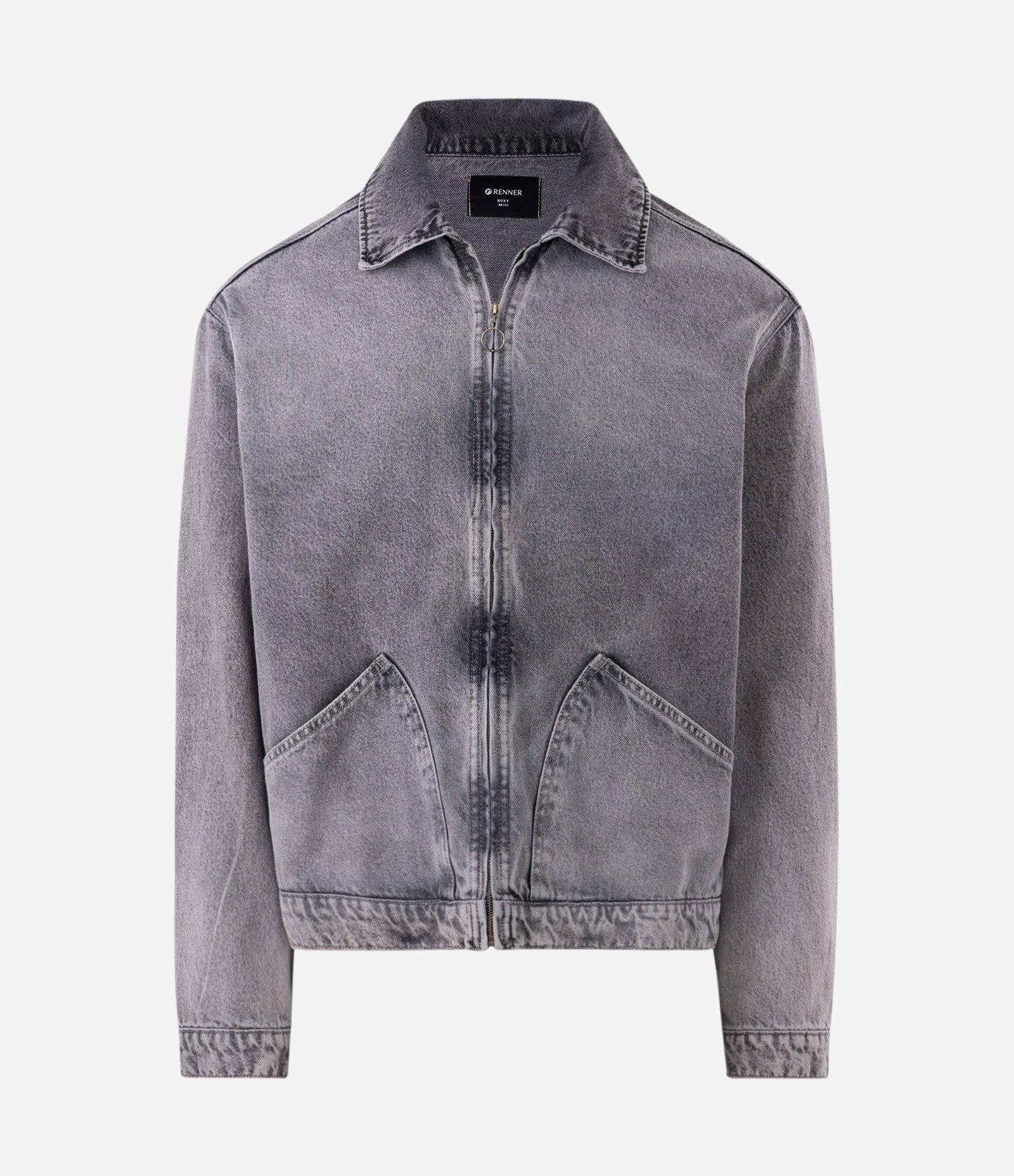 Jaqueta Boxy Jeans com Zíper Cinza 5