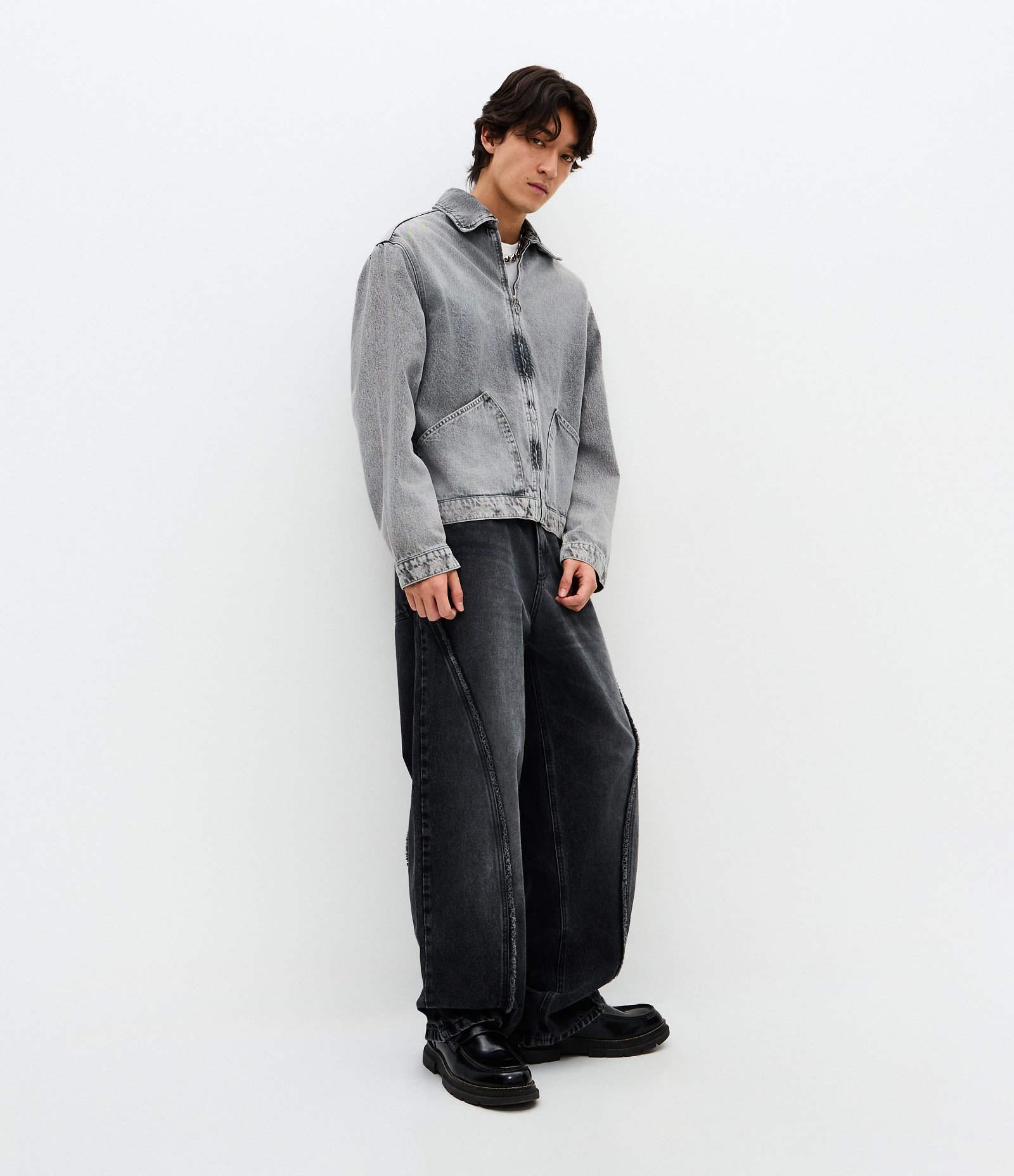 Jaqueta Boxy Jeans com Zíper Cinza 2
