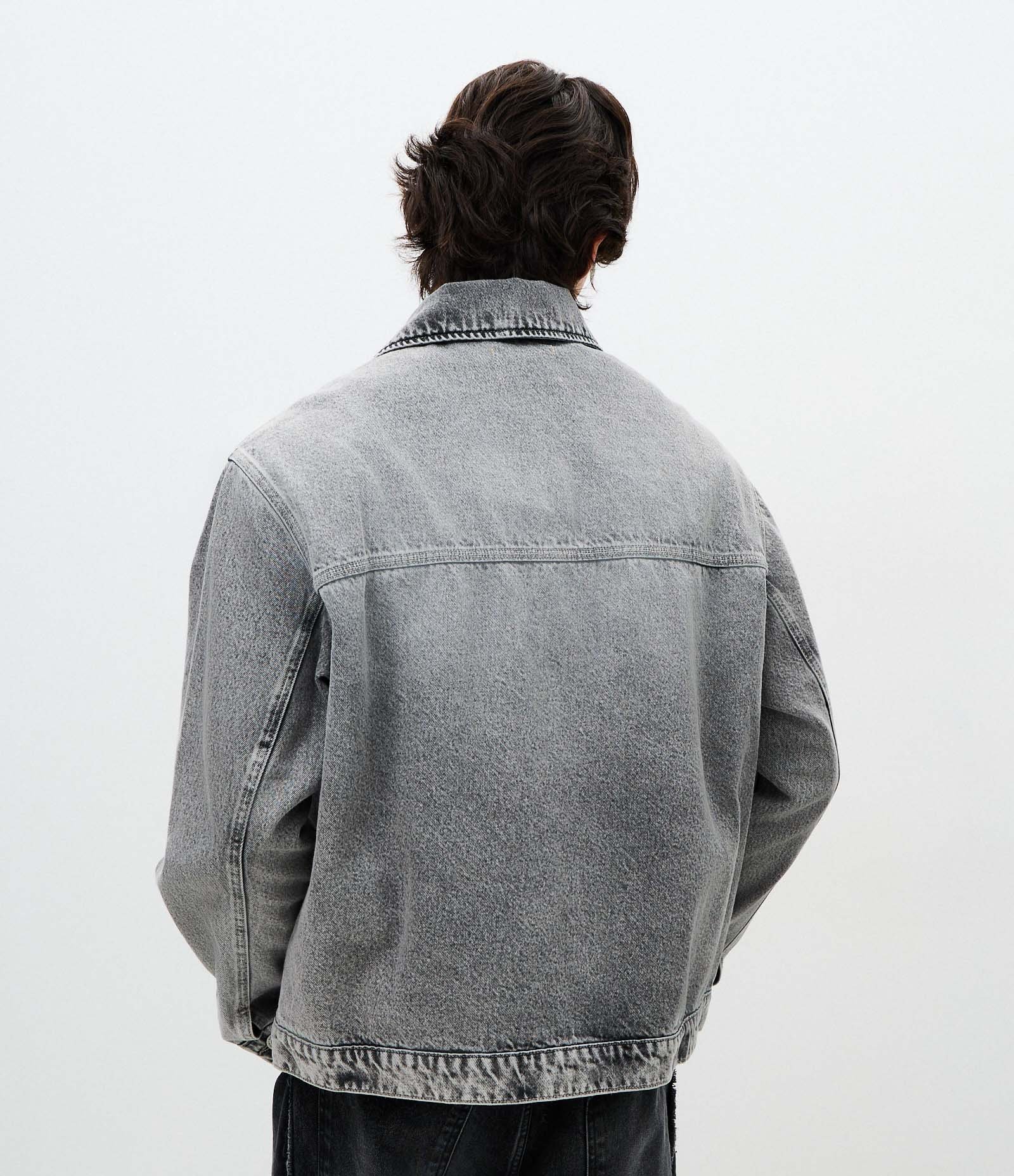 Jaqueta Boxy Jeans com Zíper Cinza 3