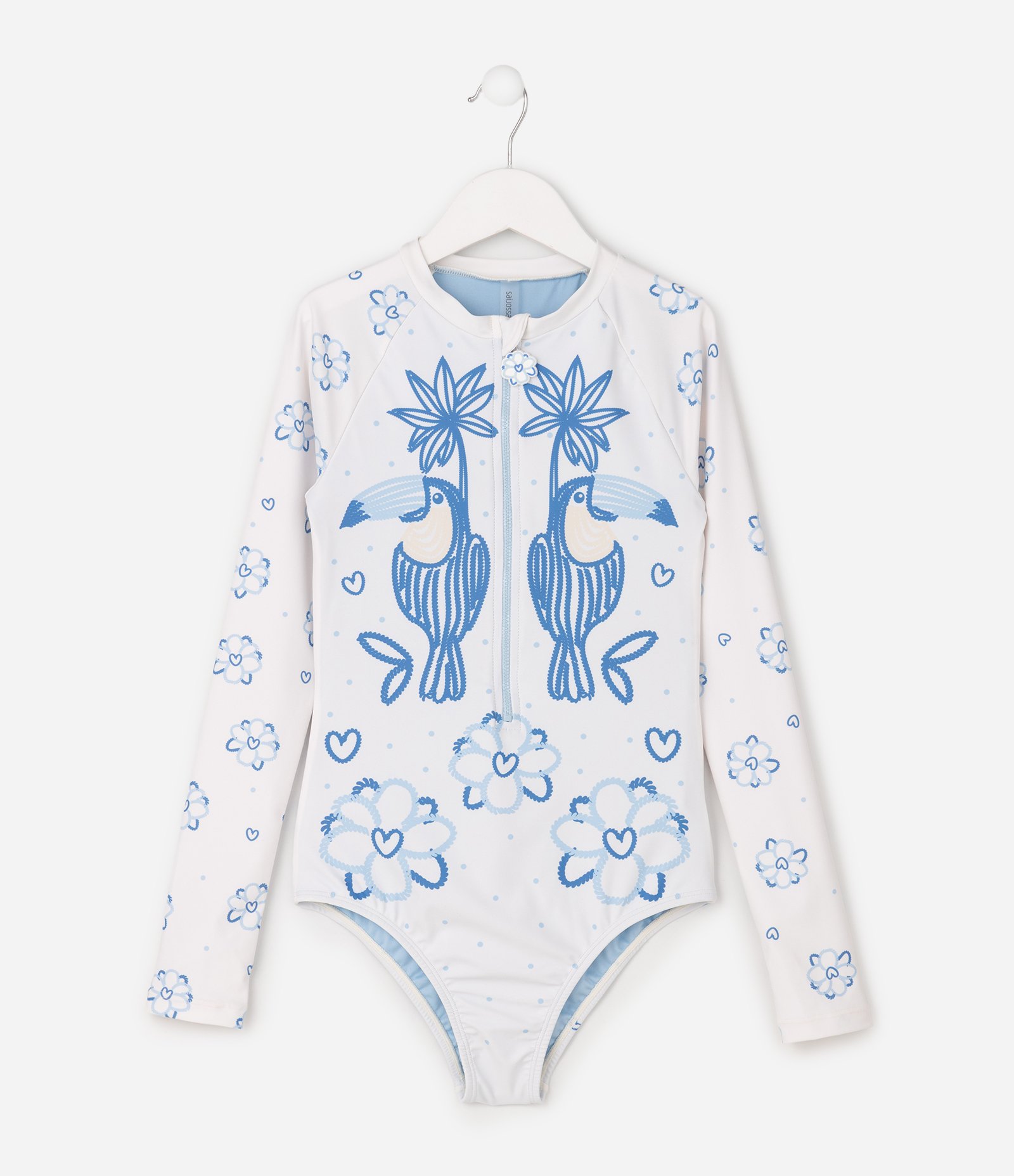 Maiô Infantil com Zíper Frontal Estampado - Tam 5 a 14 Anos Branco 1