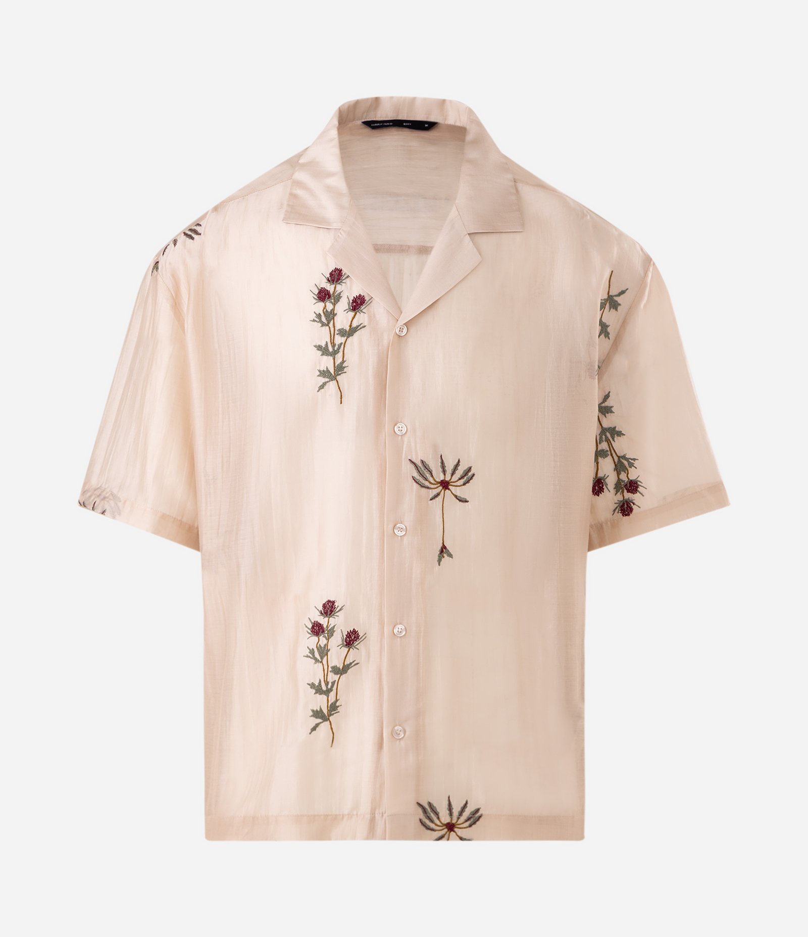 Camisa Boxy em Liocel com Bordado Floral Organza Bege 5