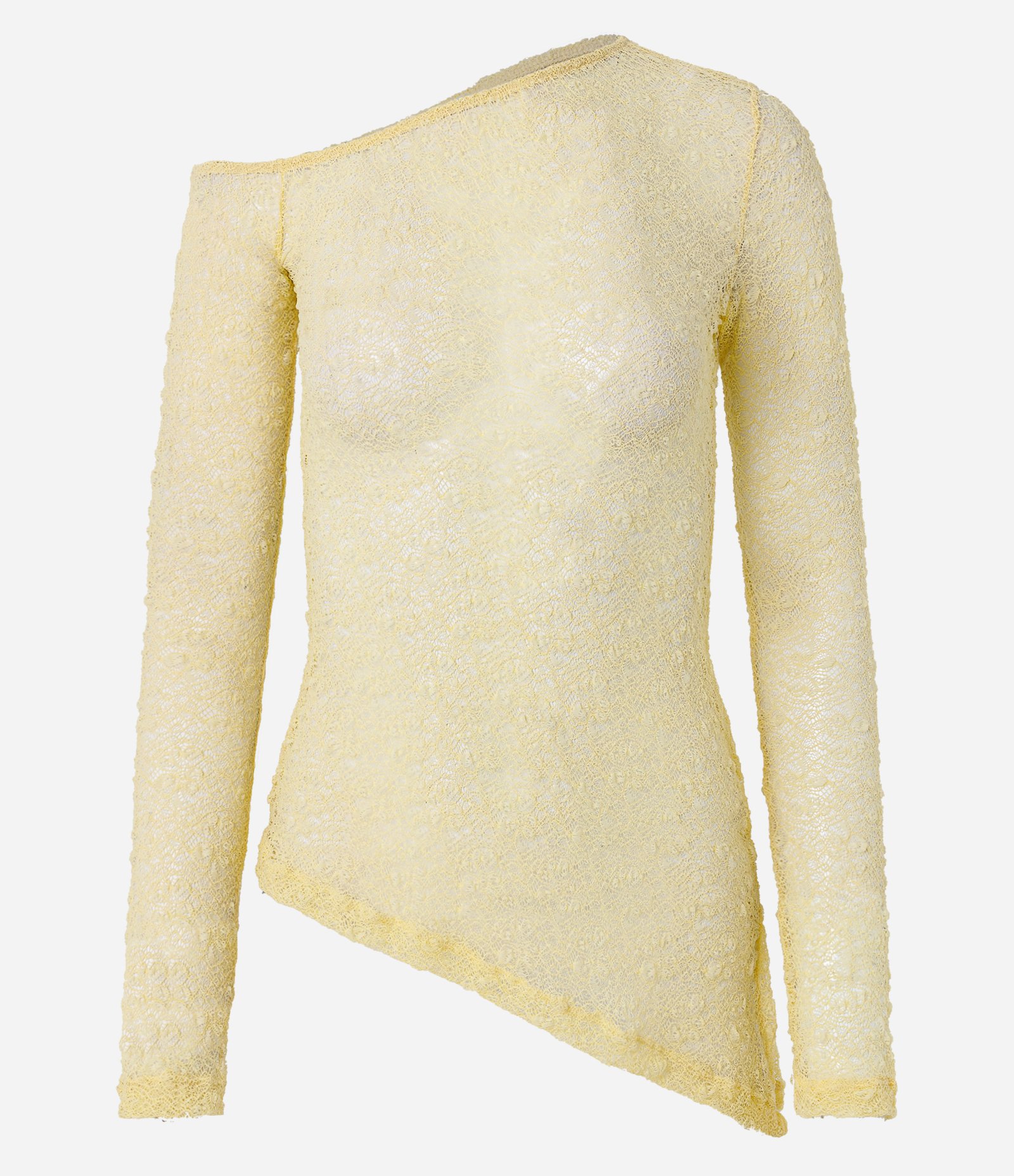 Blusa Ombro Único em Renda Texturizada com Barra com Ponta Amarelo 1