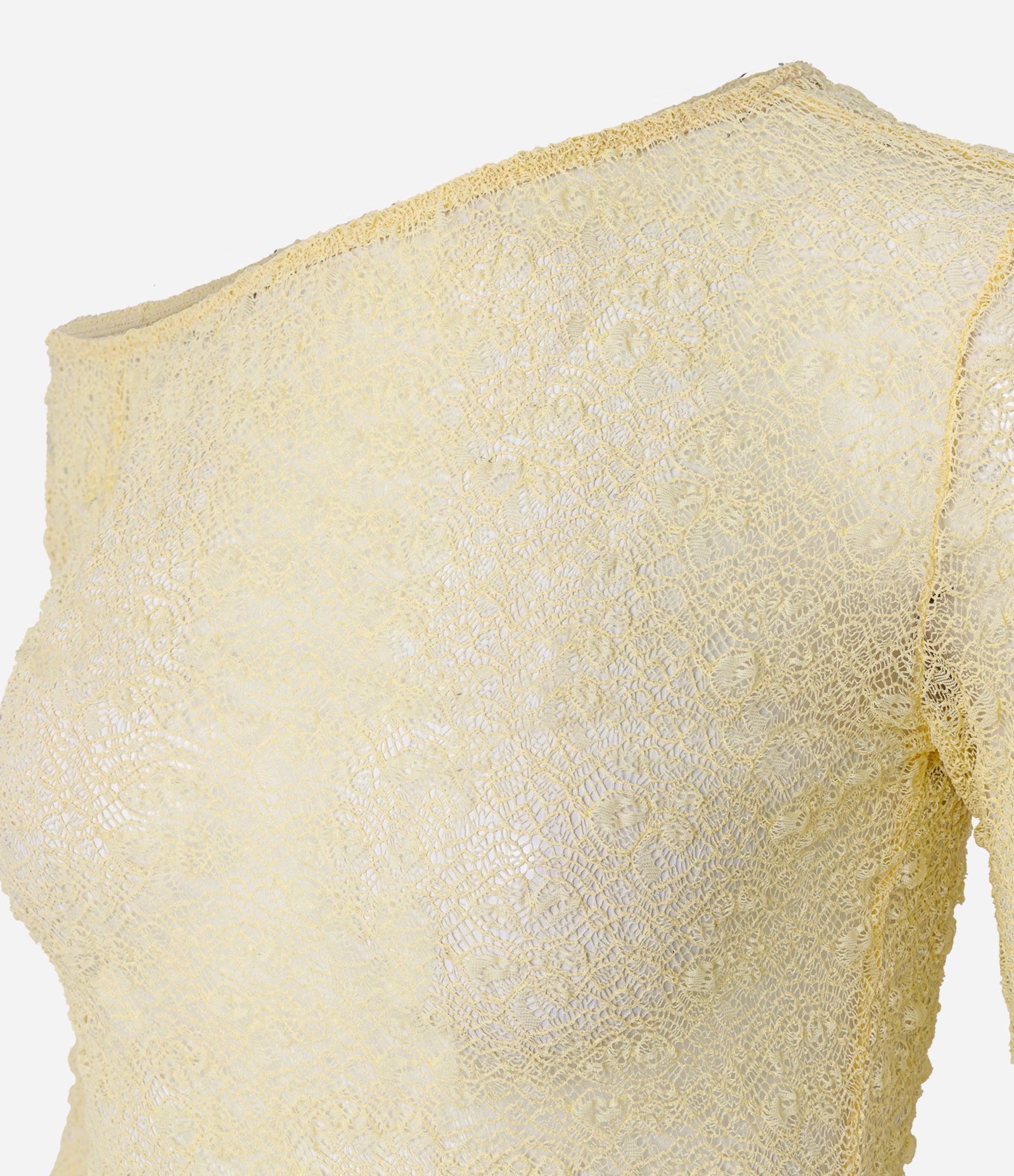 Blusa Ombro Único em Renda Texturizada com Barra com Ponta Amarelo 2