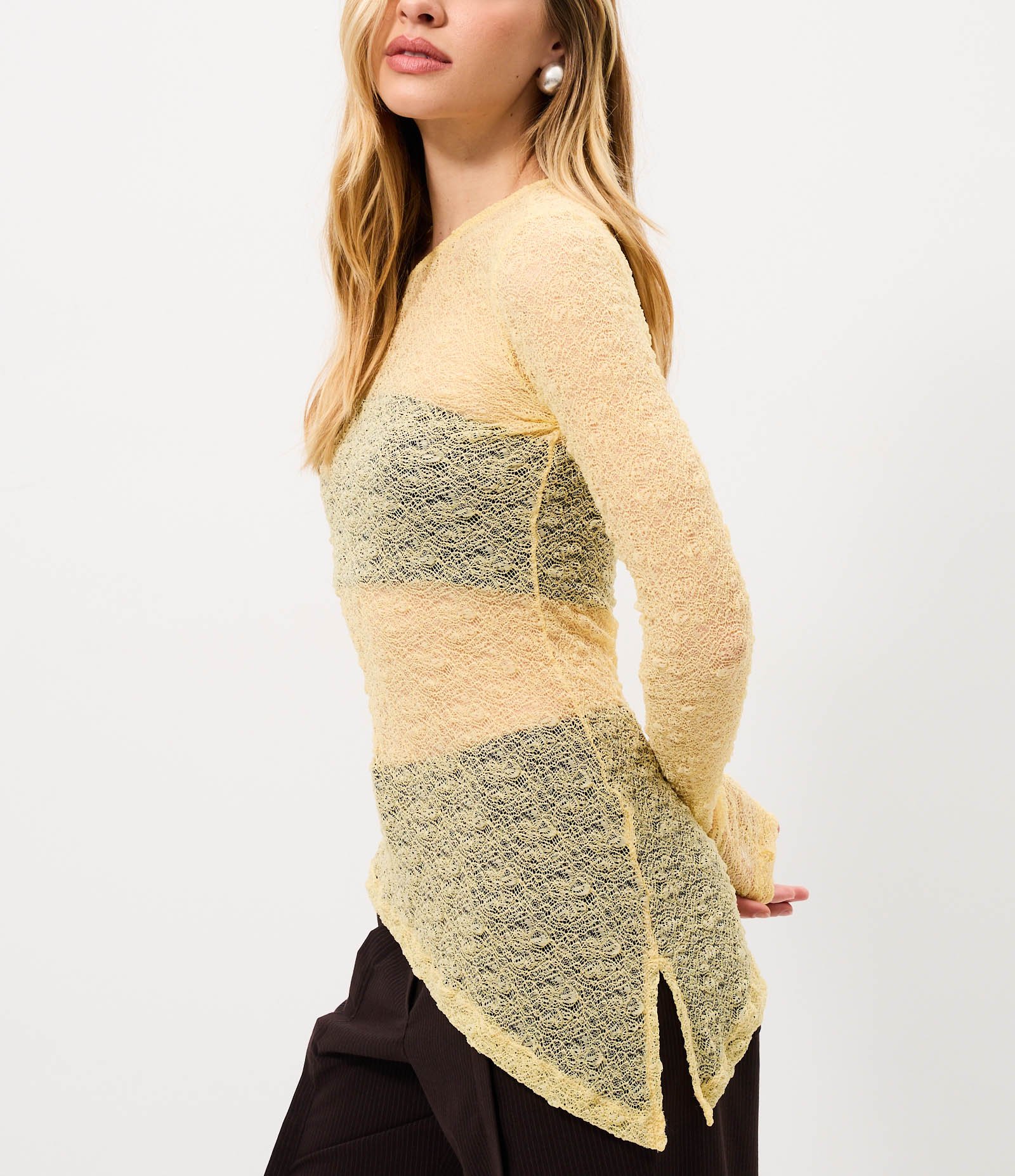 Blusa Ombro Único em Renda Texturizada com Barra com Ponta Amarelo 3