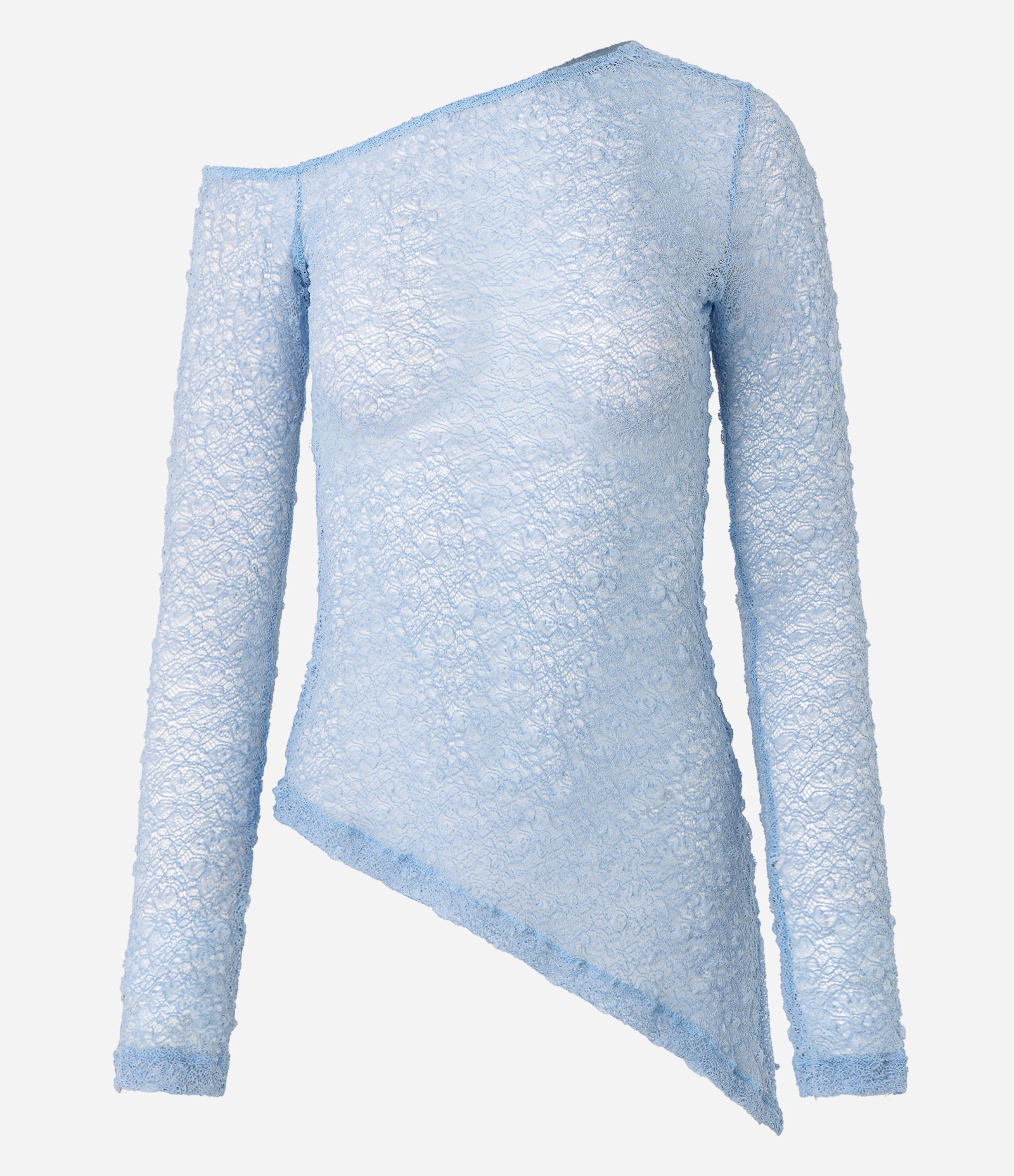 Blusa Ombro Único em Renda Texturizada com Barra com Ponta Azul 5