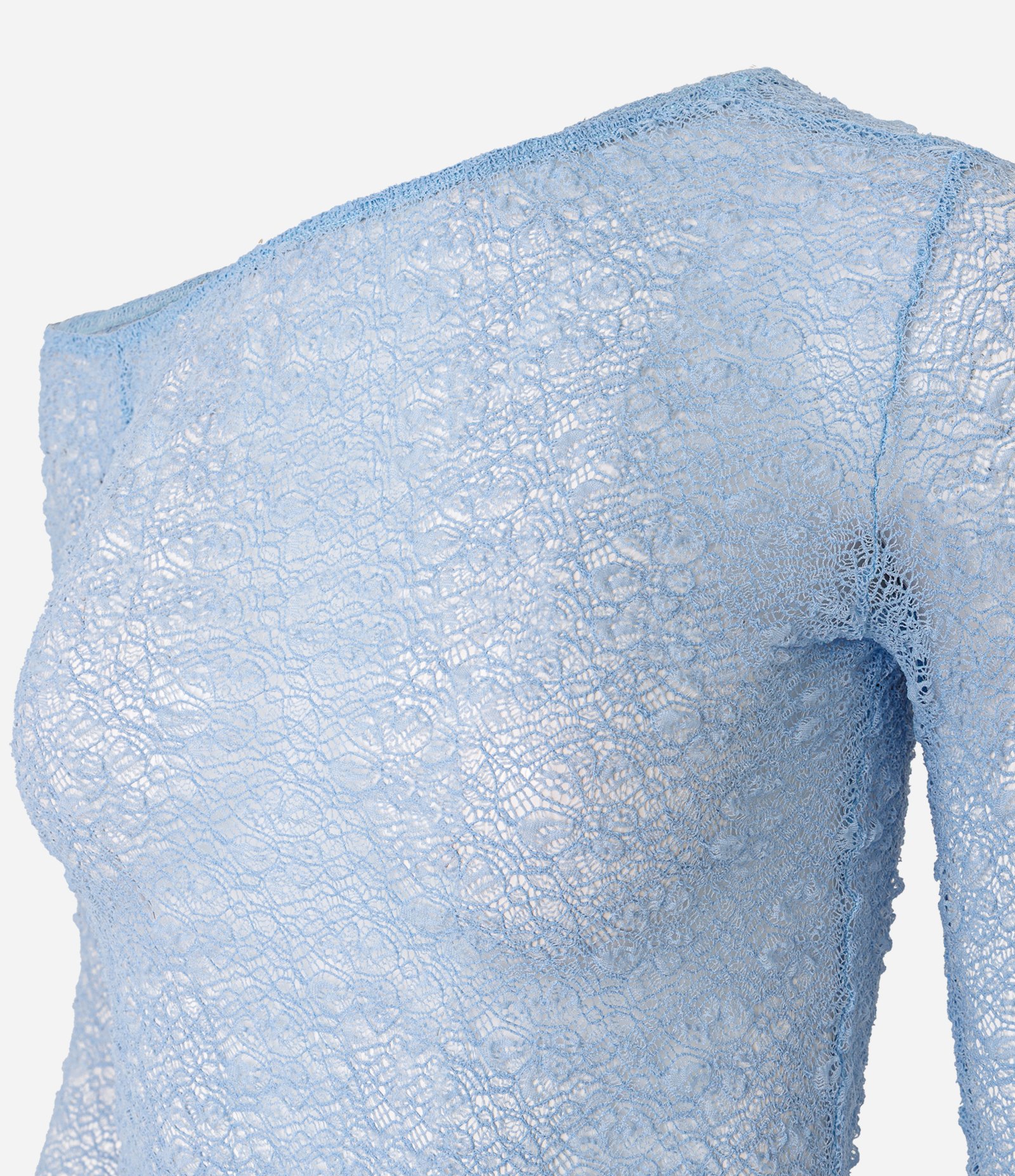 Blusa Ombro Único em Renda Texturizada com Barra com Ponta Azul 6