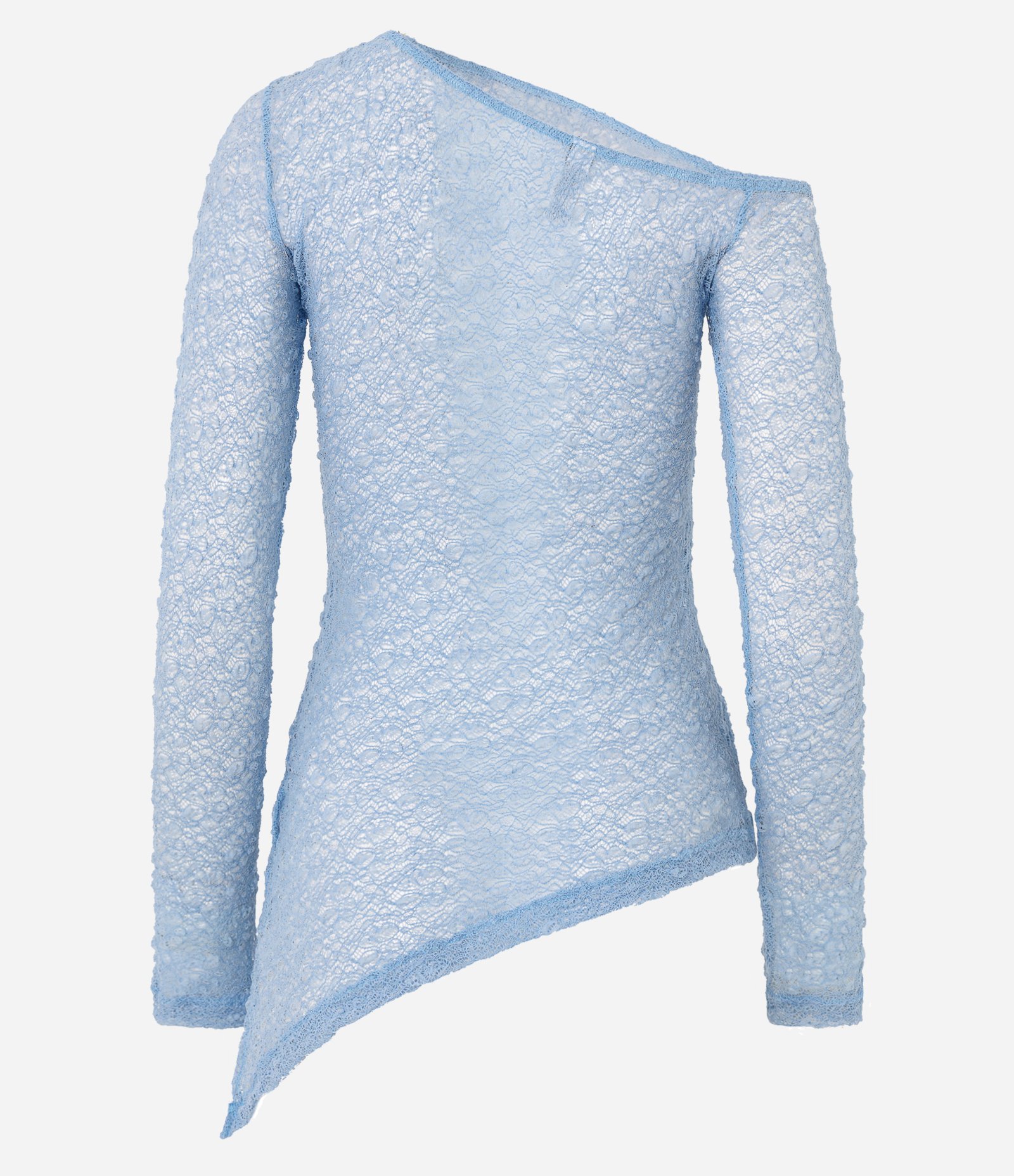Blusa Ombro Único em Renda Texturizada com Barra com Ponta Azul 7