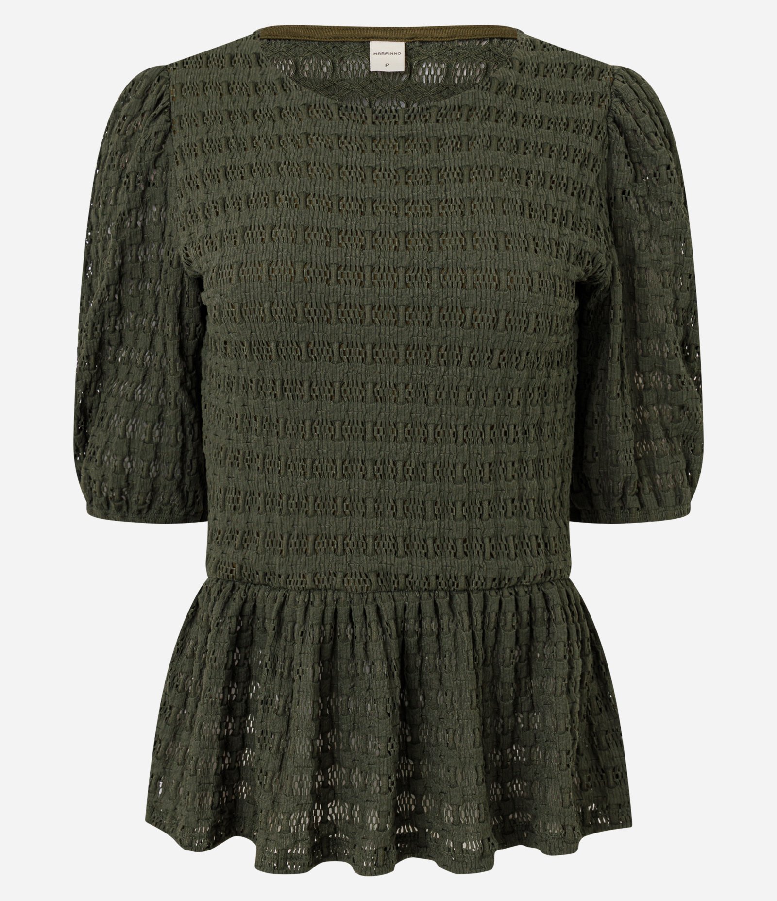 Blusa Texturizada com Manga Bufante e Babado na Barra Verde 5