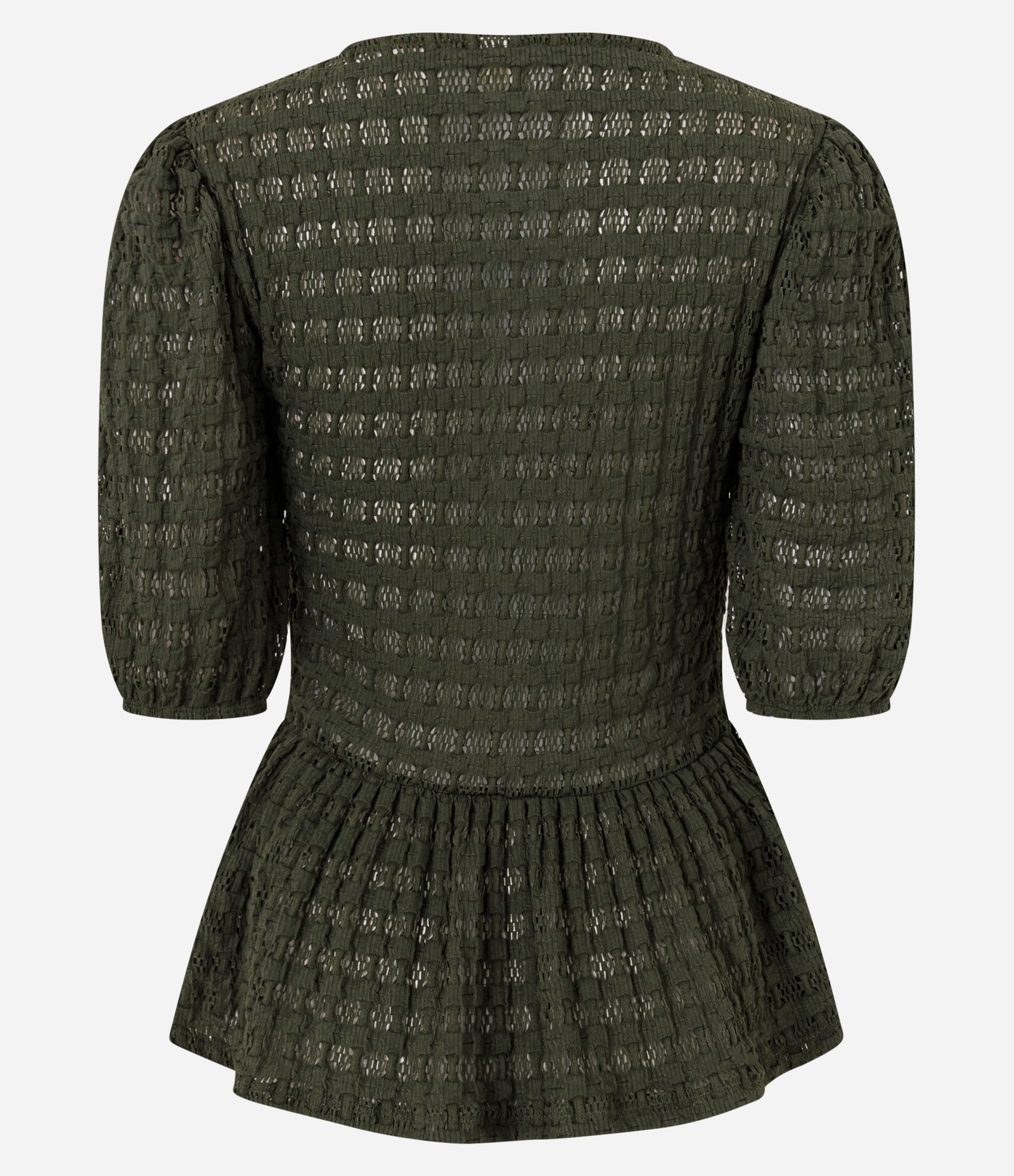 Blusa Texturizada com Manga Bufante e Babado na Barra Verde 7