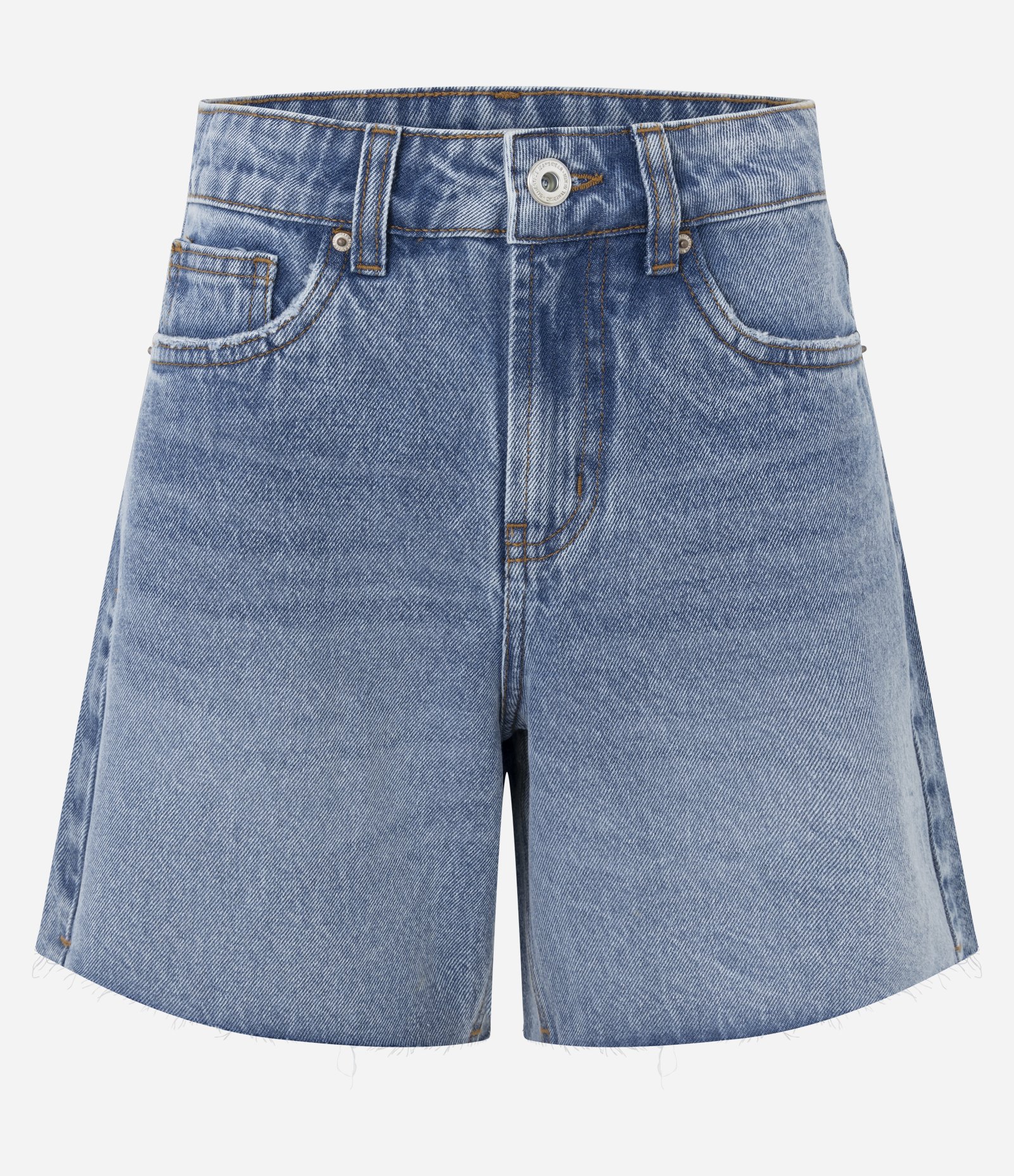 Short Midi em Jeans com Cintura Média Bolsos e Barra Desfiada Azul 6