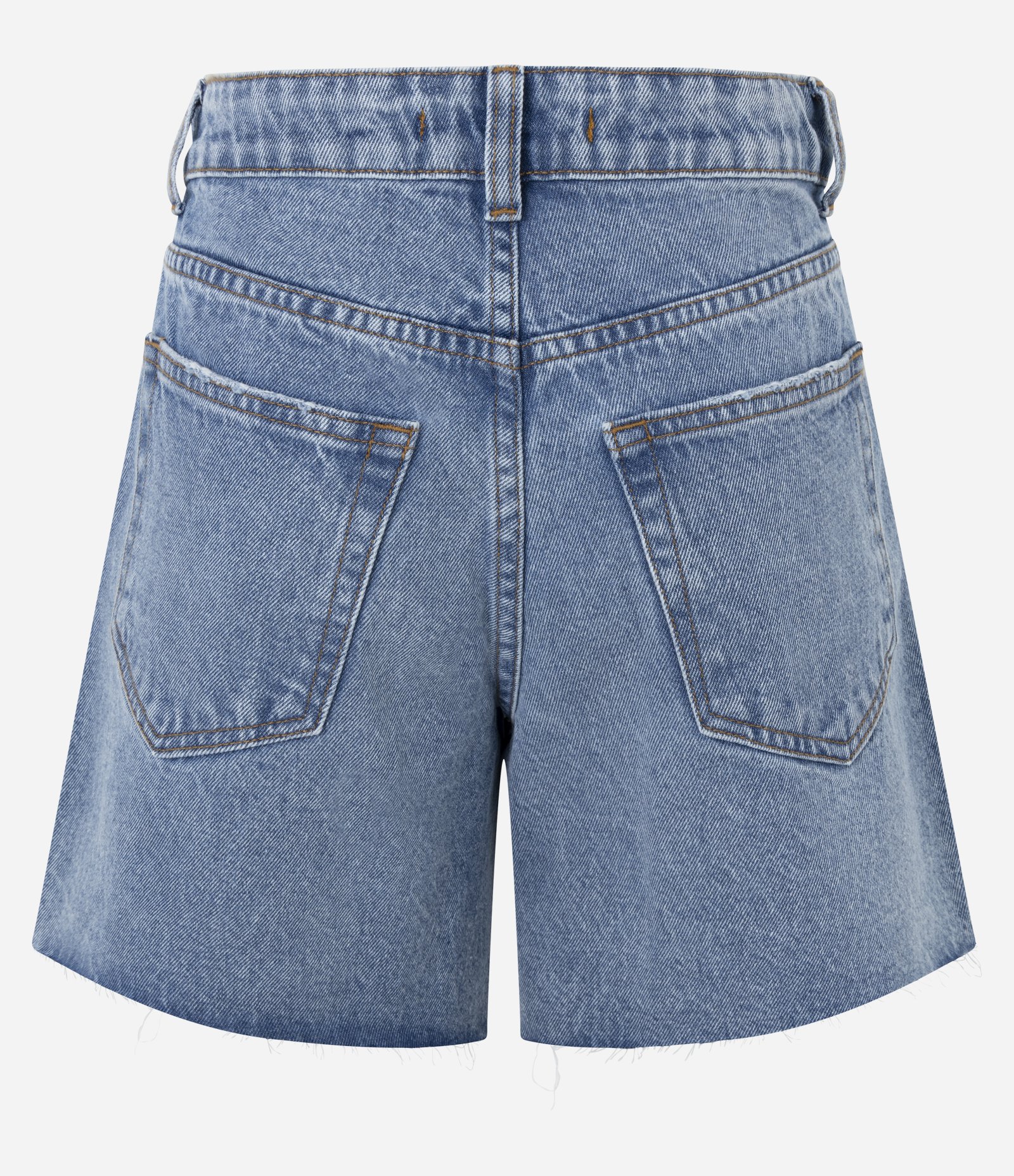 Short Midi em Jeans com Cintura Média Bolsos e Barra Desfiada Azul 7