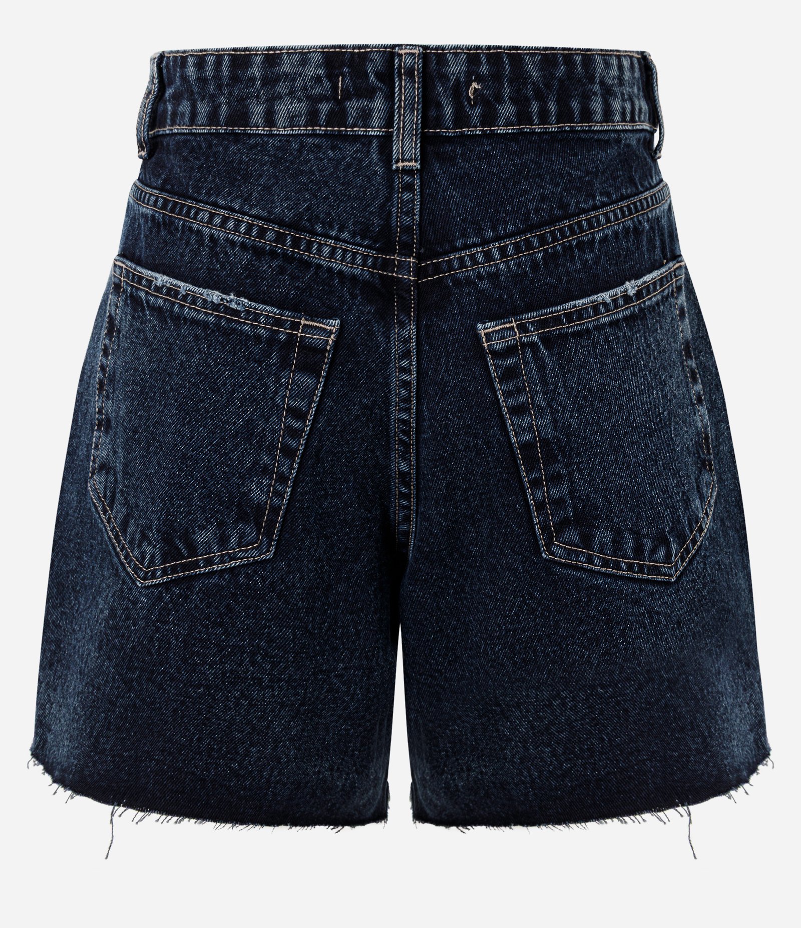 Short Midi em Jeans com Cintura Média Bolsos e Barra Desfiada Azul Escuro 2