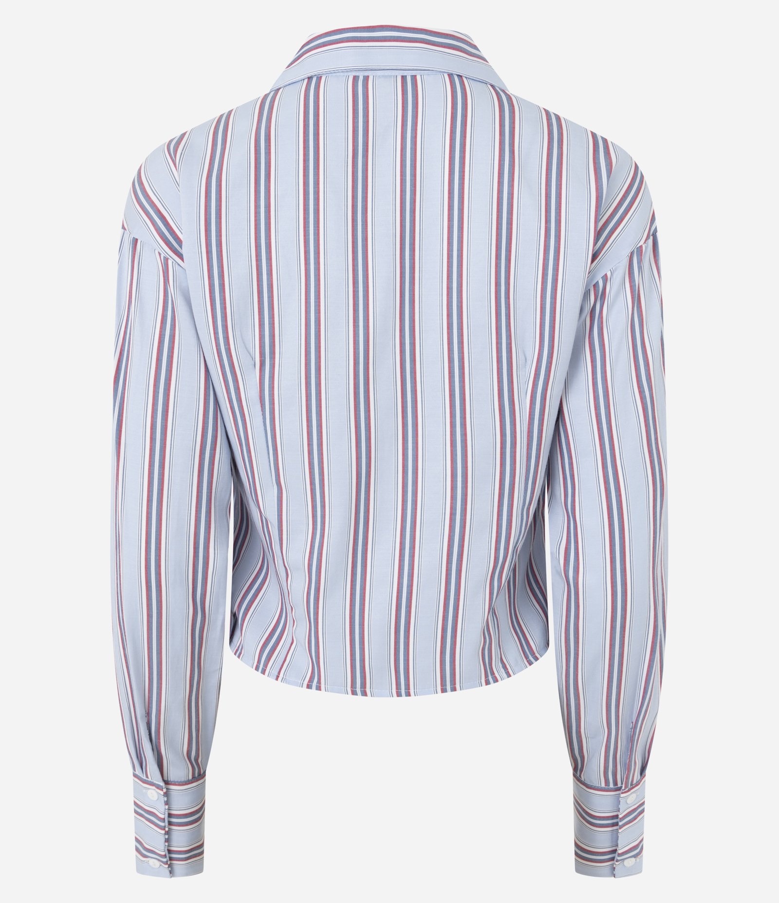 Camisa Manga Longa Listrada em Tricoline com Drapeados Frontais Azul Lavanda 6