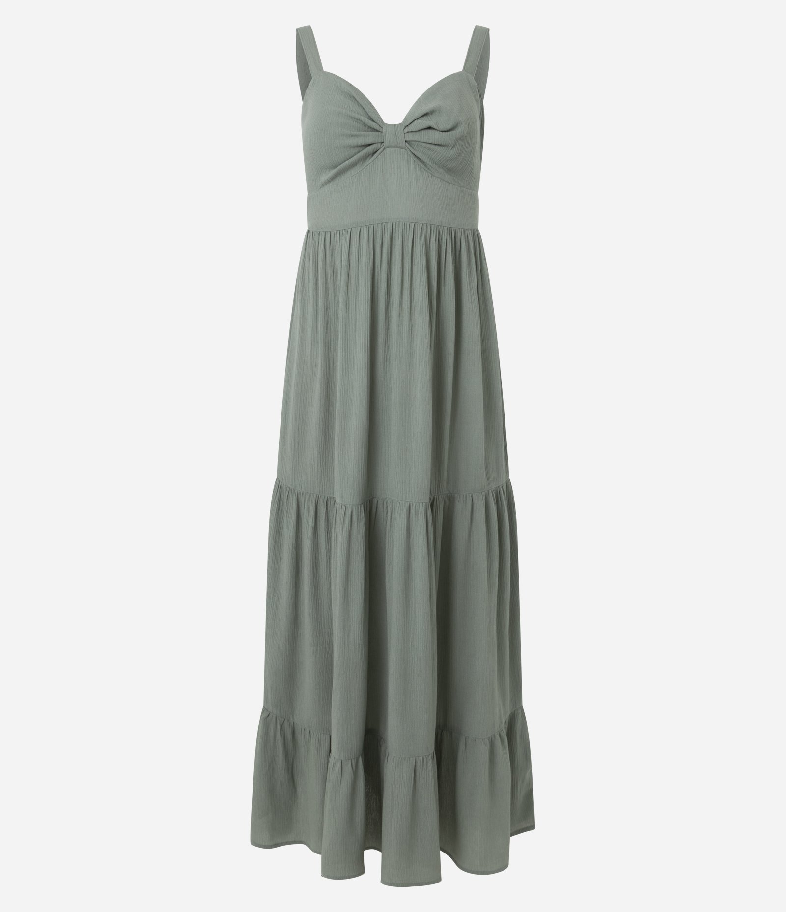 Vestido Longo em Viscose Texturizada com Detalhe Torcido no Busto Verde 1
