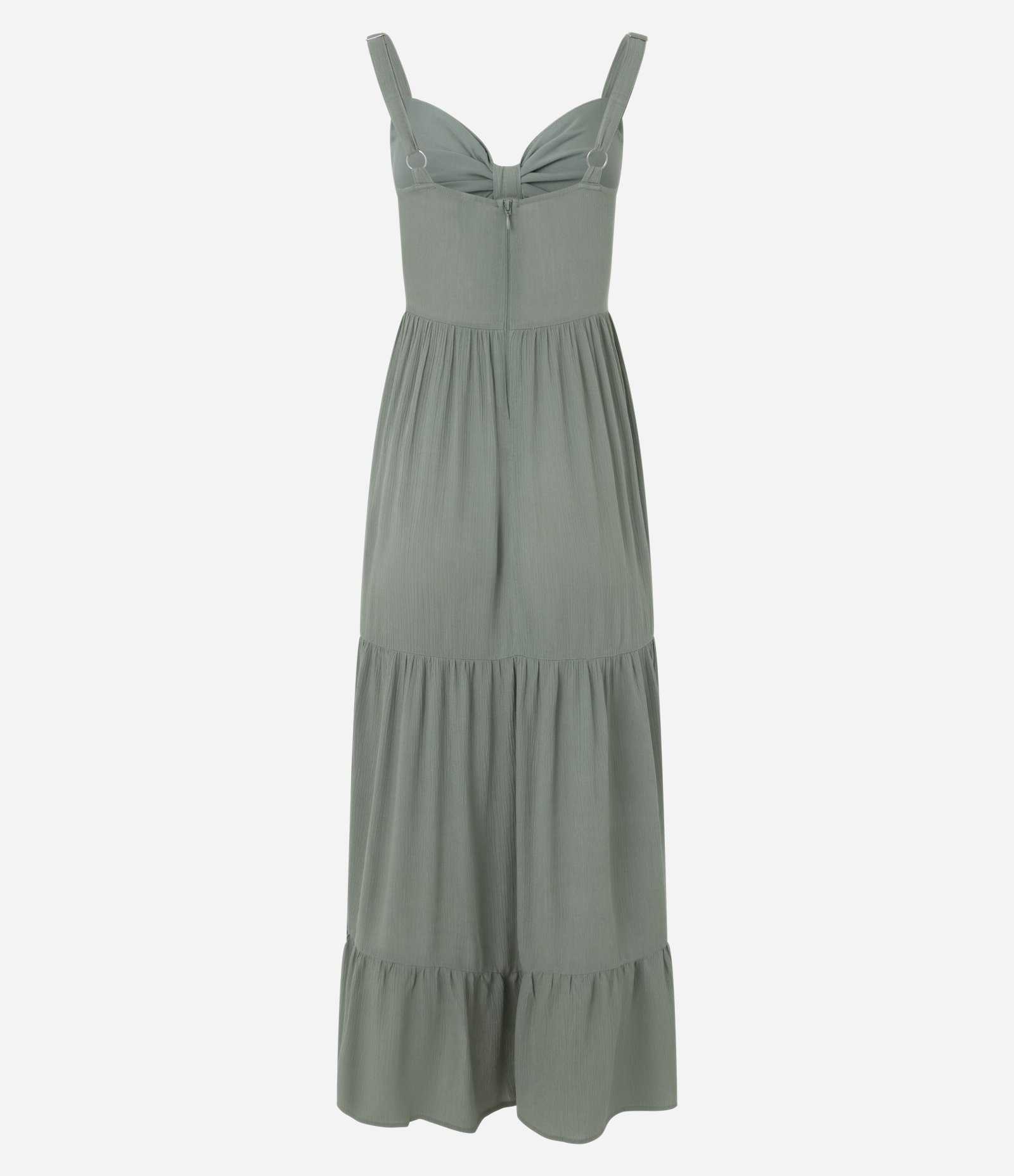 Vestido Longo em Viscose Texturizada com Detalhe Torcido no Busto Verde 3