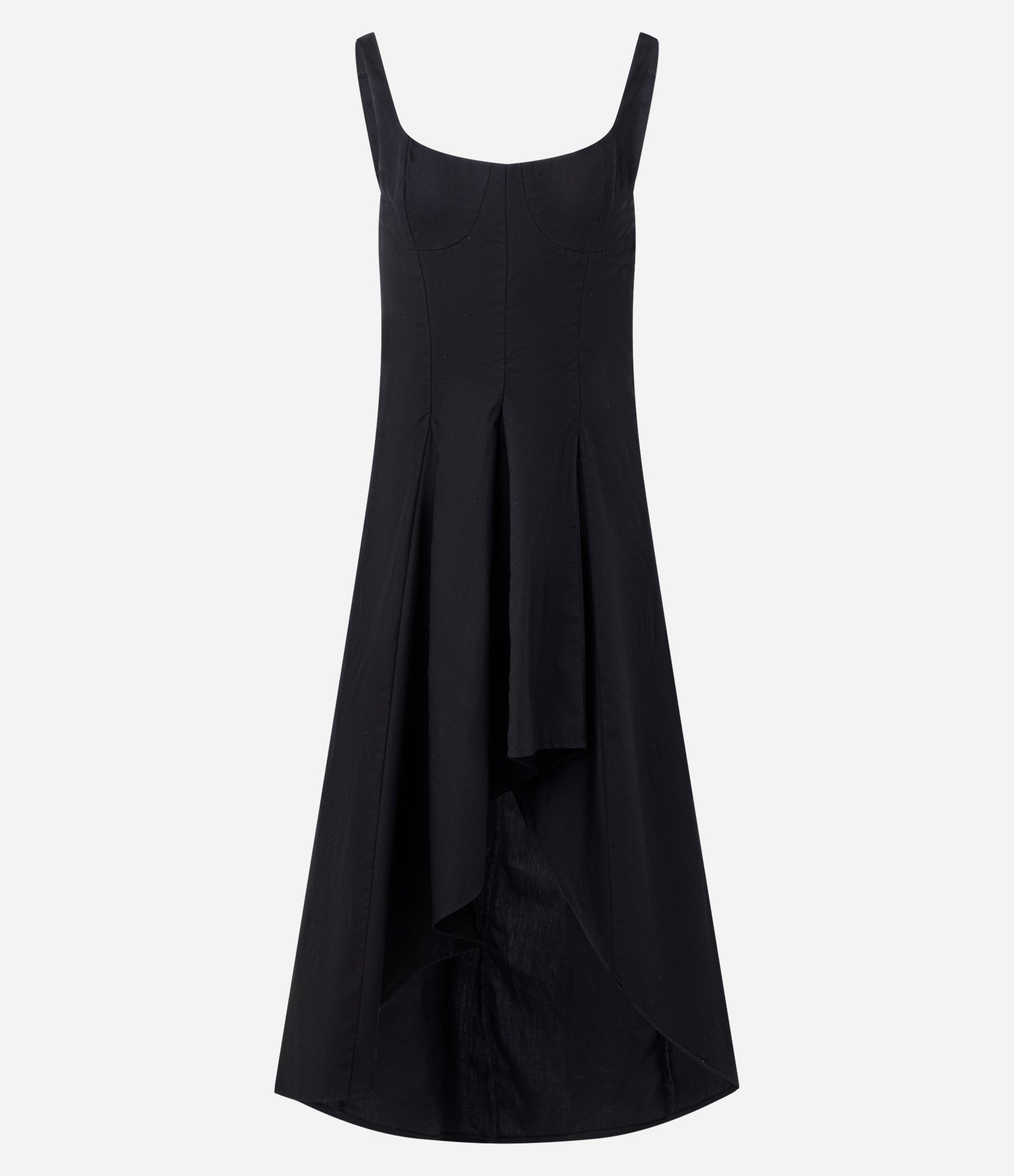 Vestido Midi Evasê Assimétrico com Recorte Sobreposto Preto 5