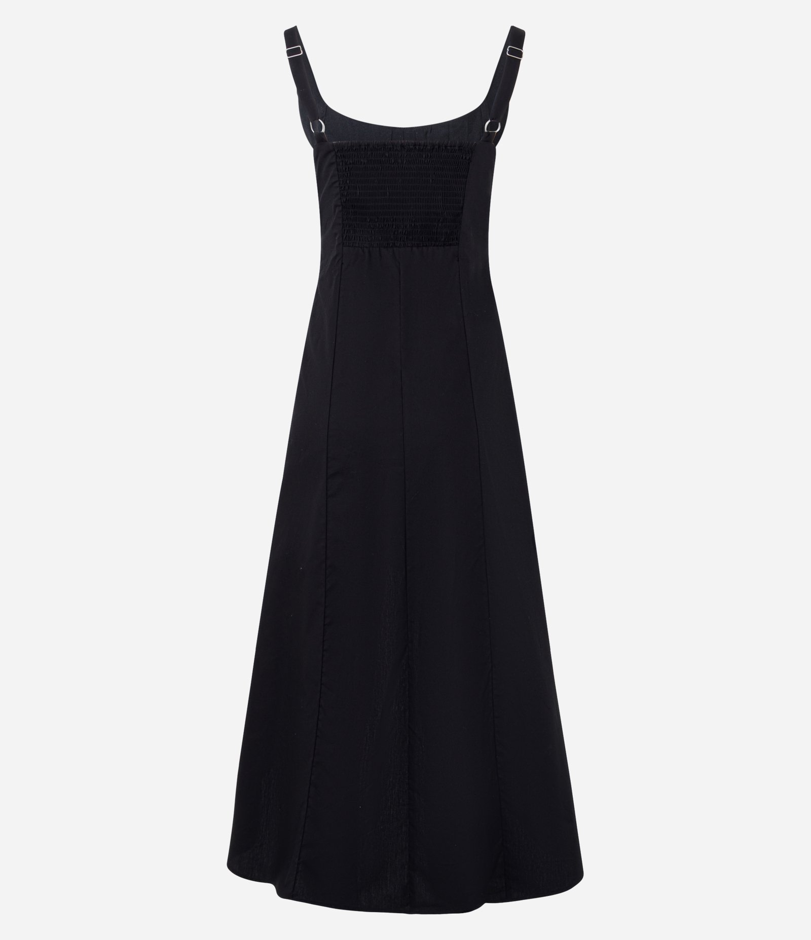 Vestido Midi Evasê Assimétrico com Recorte Sobreposto Preto 6