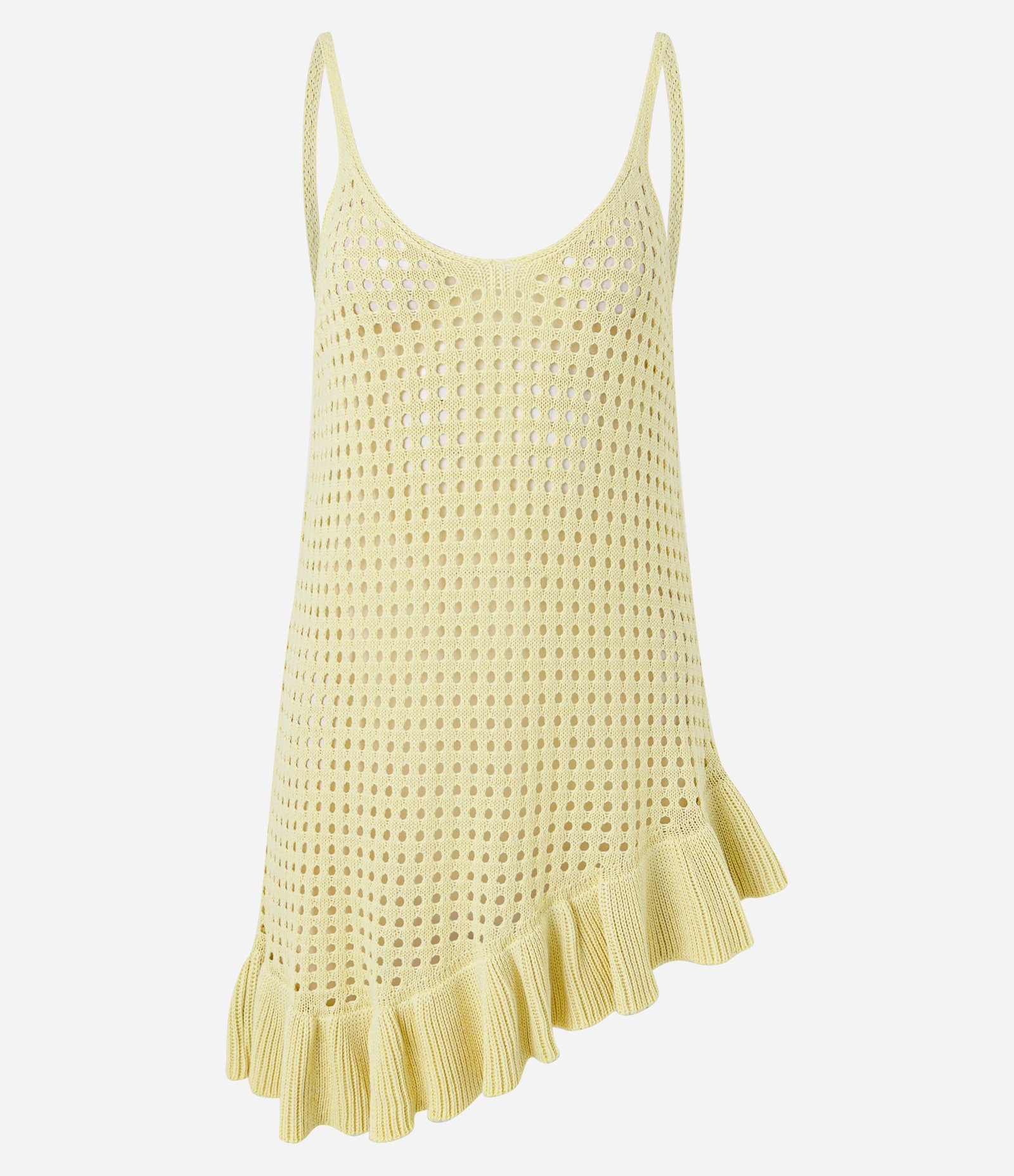 Saída de Praia Vestido em Tricô com Barra Assimétrica Amarelo 5