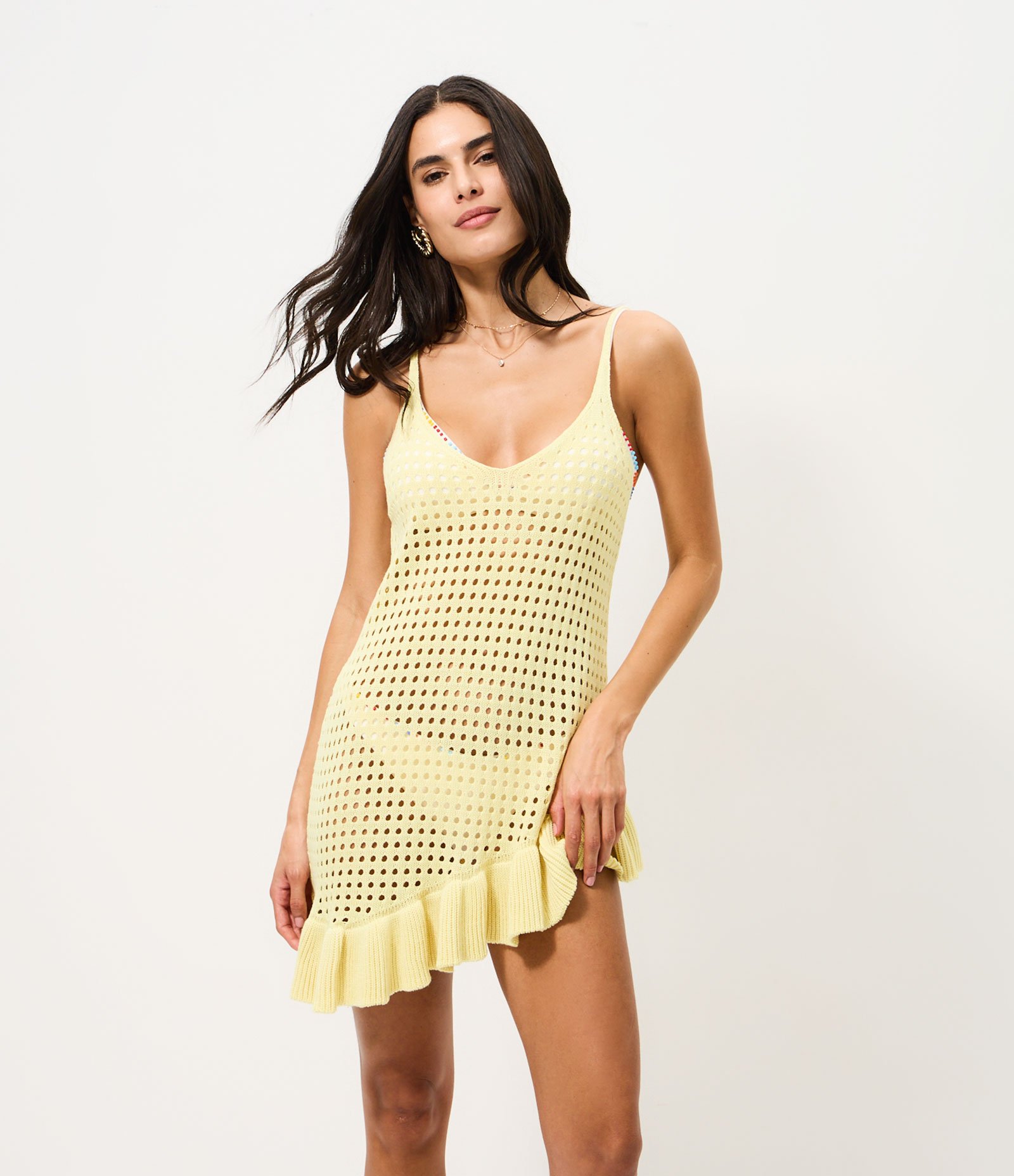 Saída de Praia Vestido em Tricô com Barra Assimétrica Amarelo 1