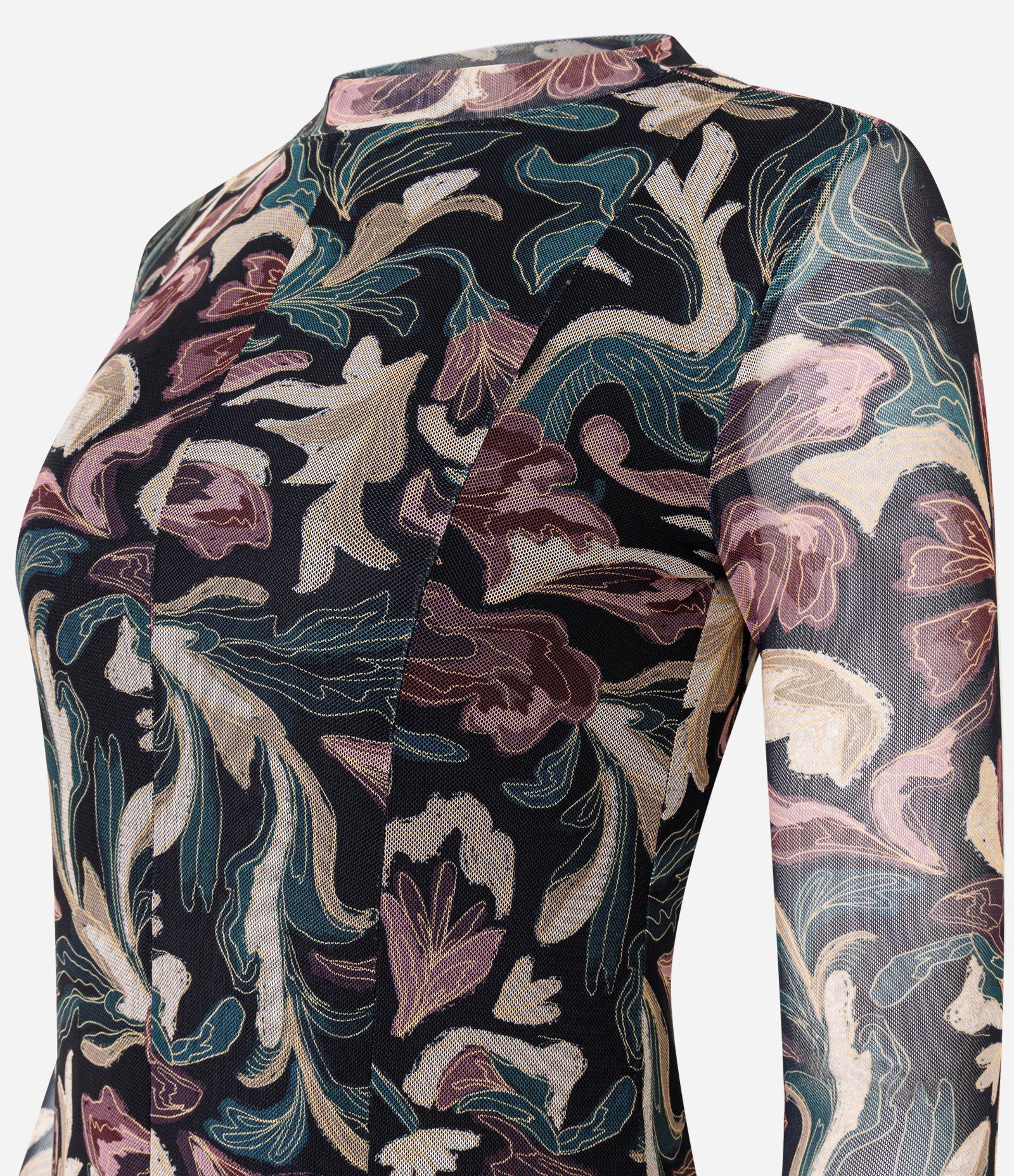 Vestido Longo em Tule com Estampa Floral Preto 2