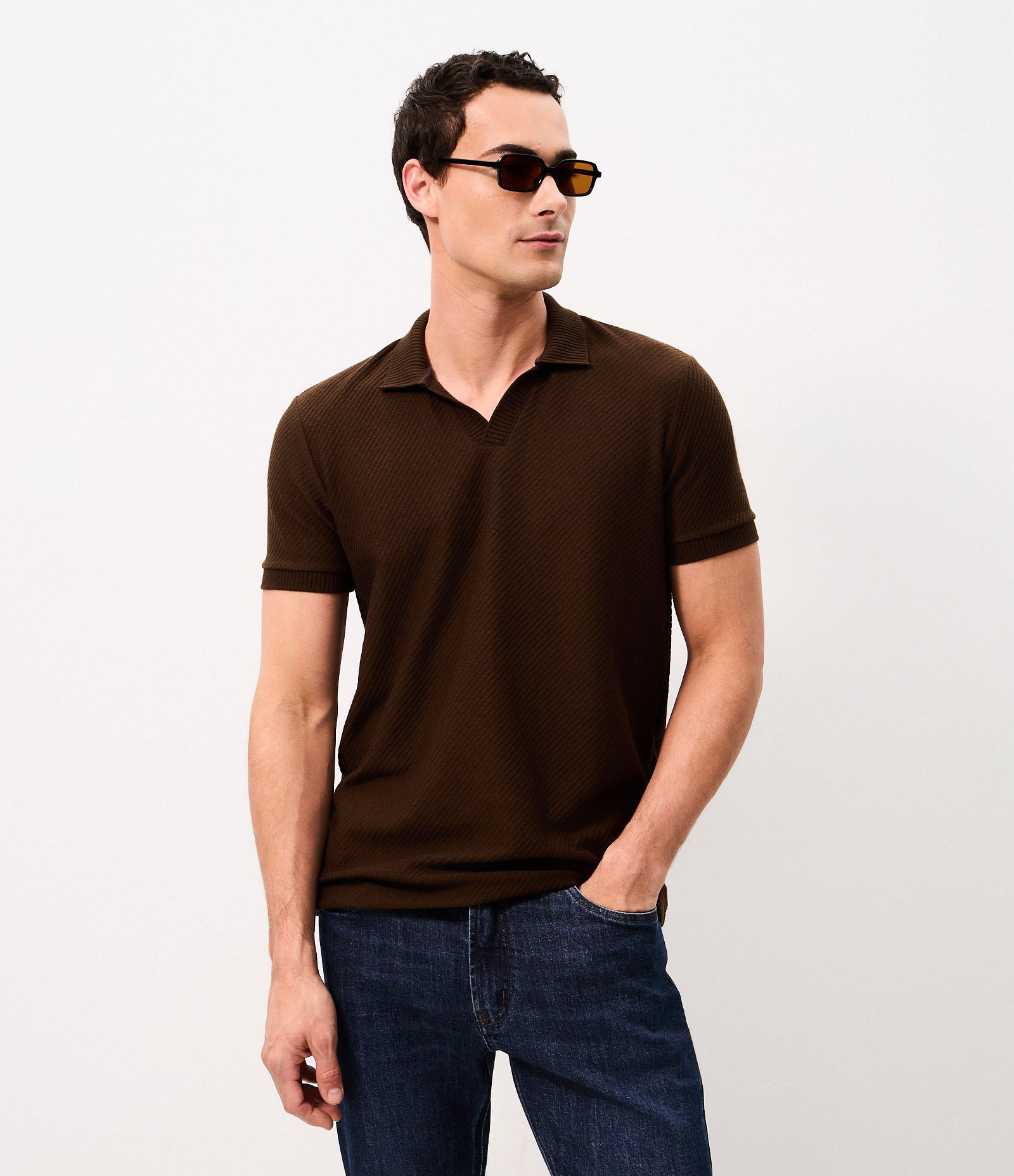 Camisa Polo Comfort em Algodão com Textura Marrom 1