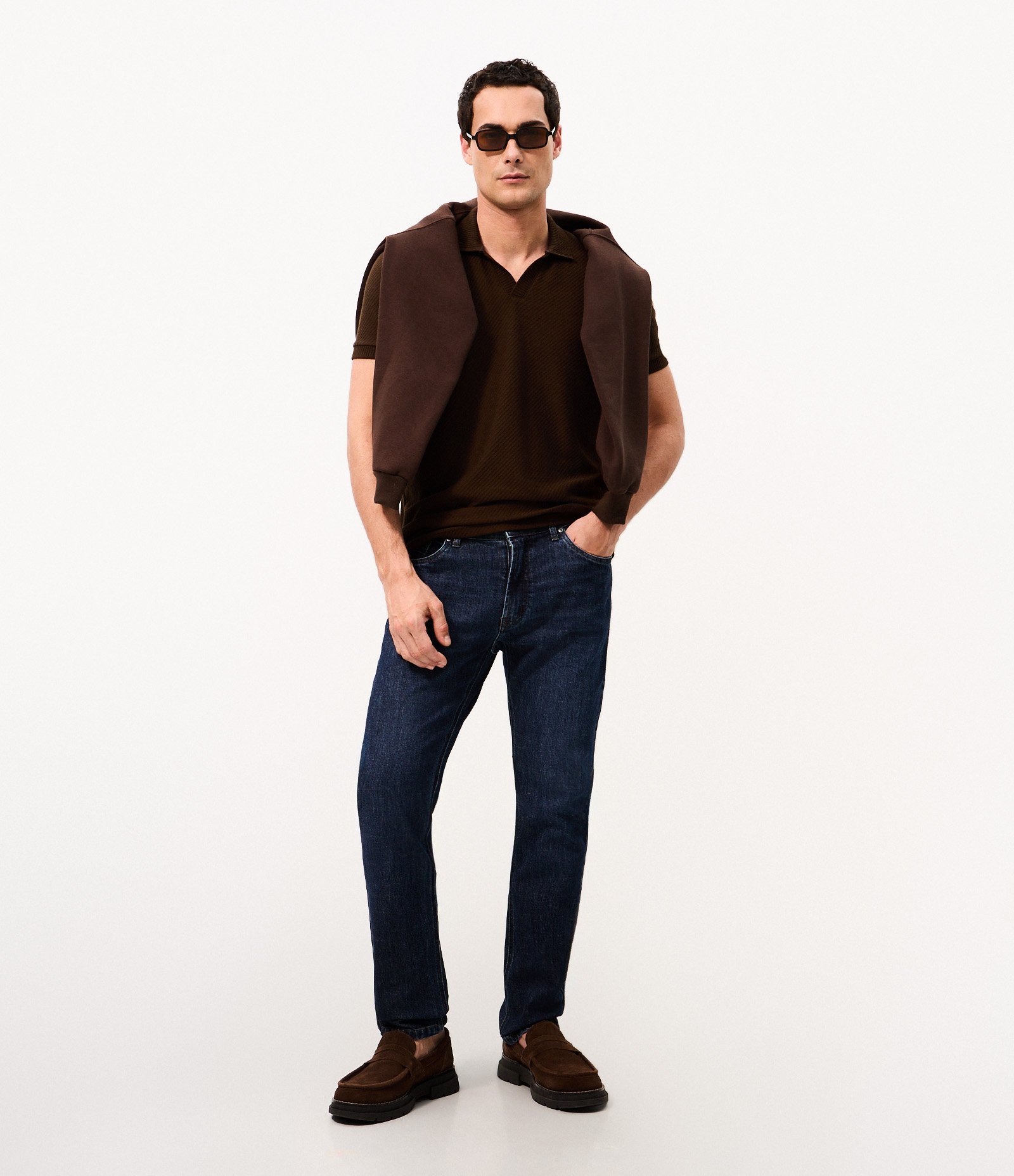 Camisa Polo Comfort em Algodão com Textura Marrom 2
