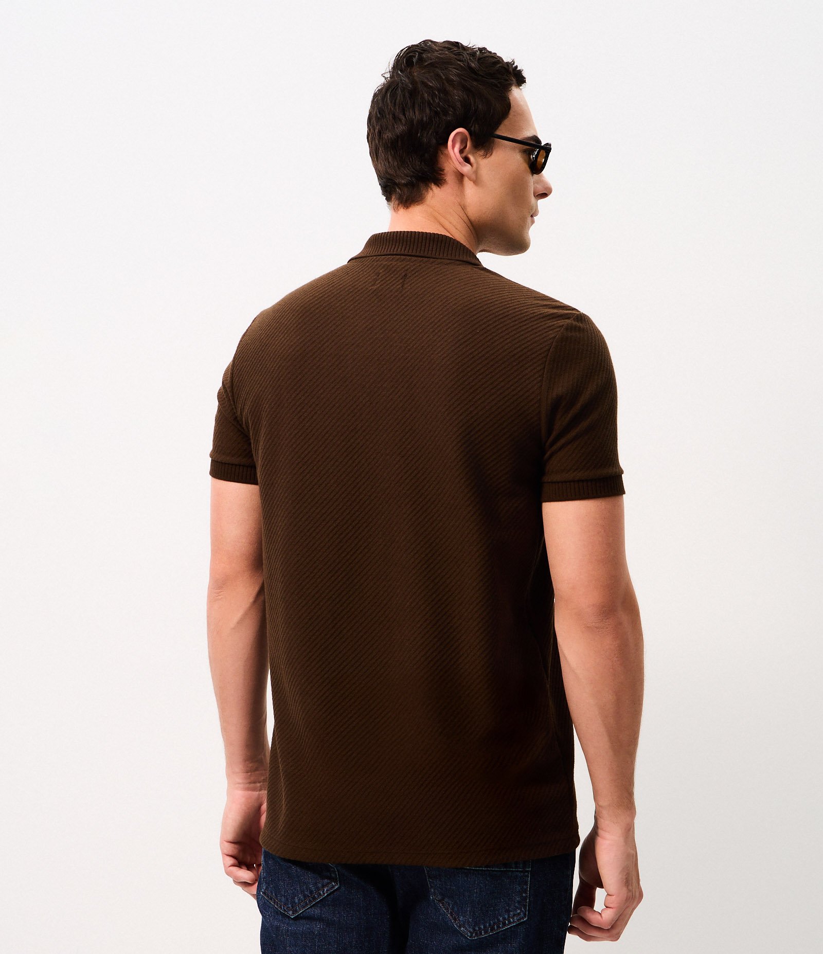 Camisa Polo Comfort em Algodão com Textura Marrom 3