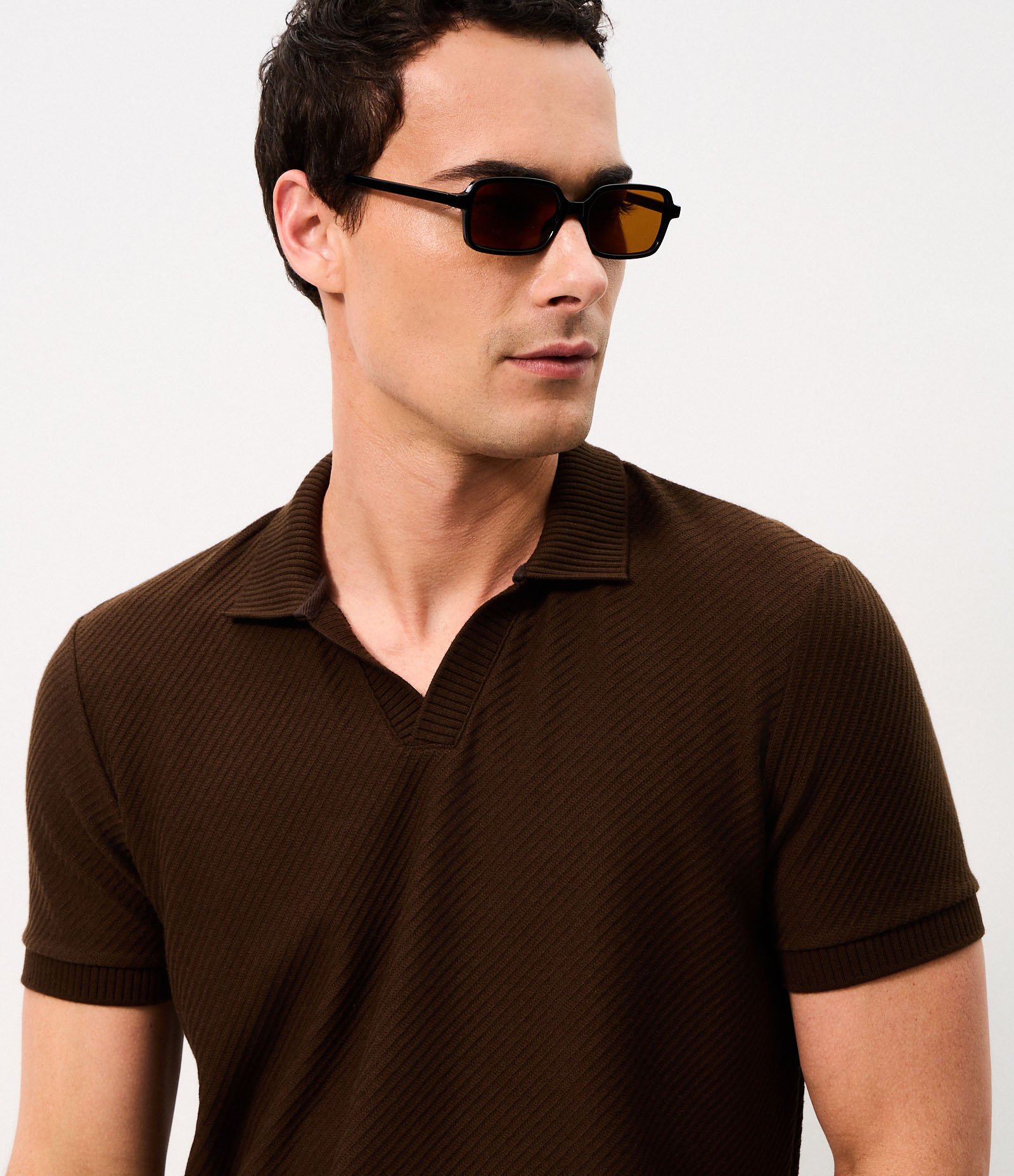 Camisa Polo Comfort em Algodão com Textura Marrom 4