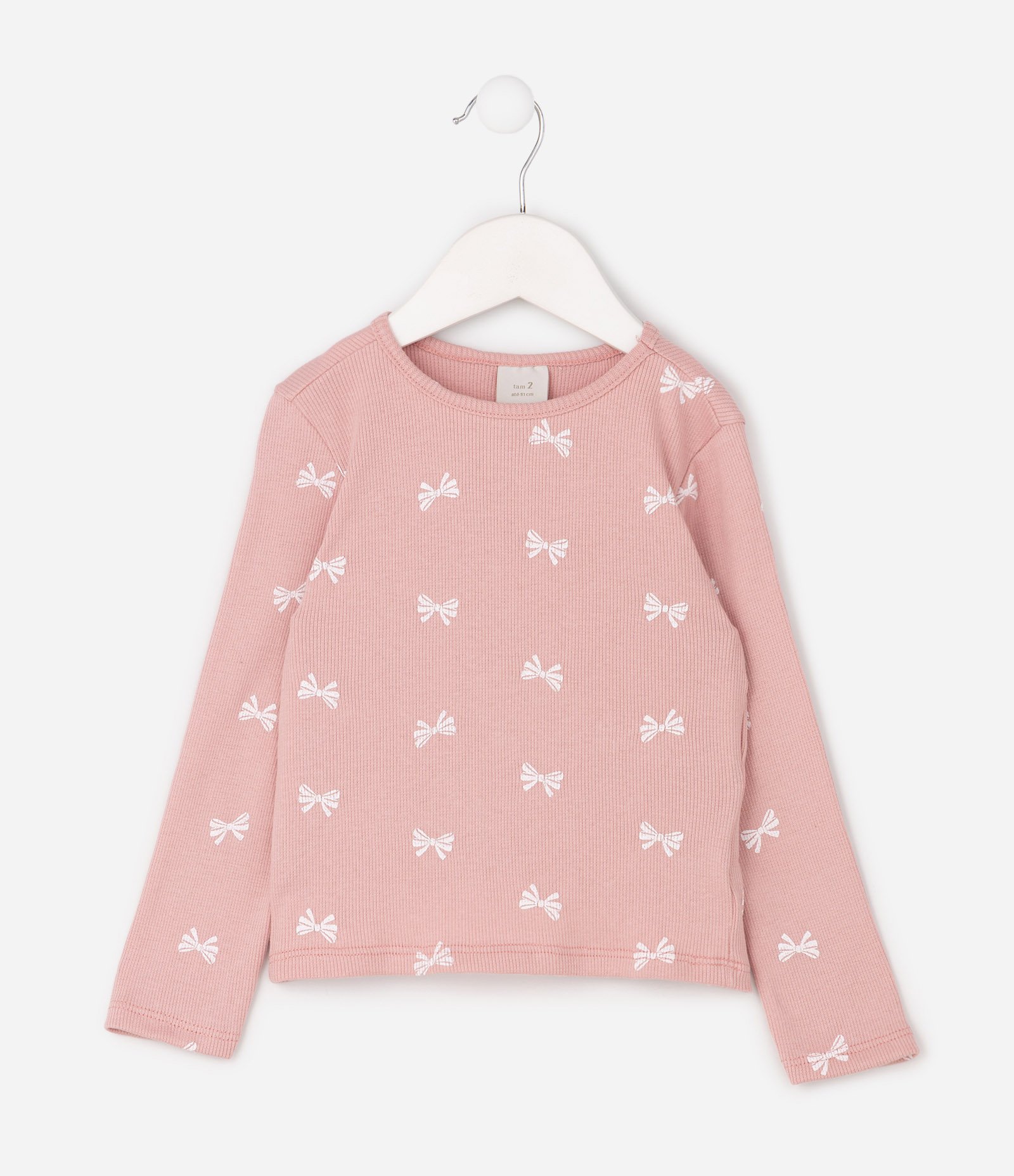 Blusa Infantil em Ribana com Estampa de Lacinhos - Tam 1 a 6 Anos Rosa 1
