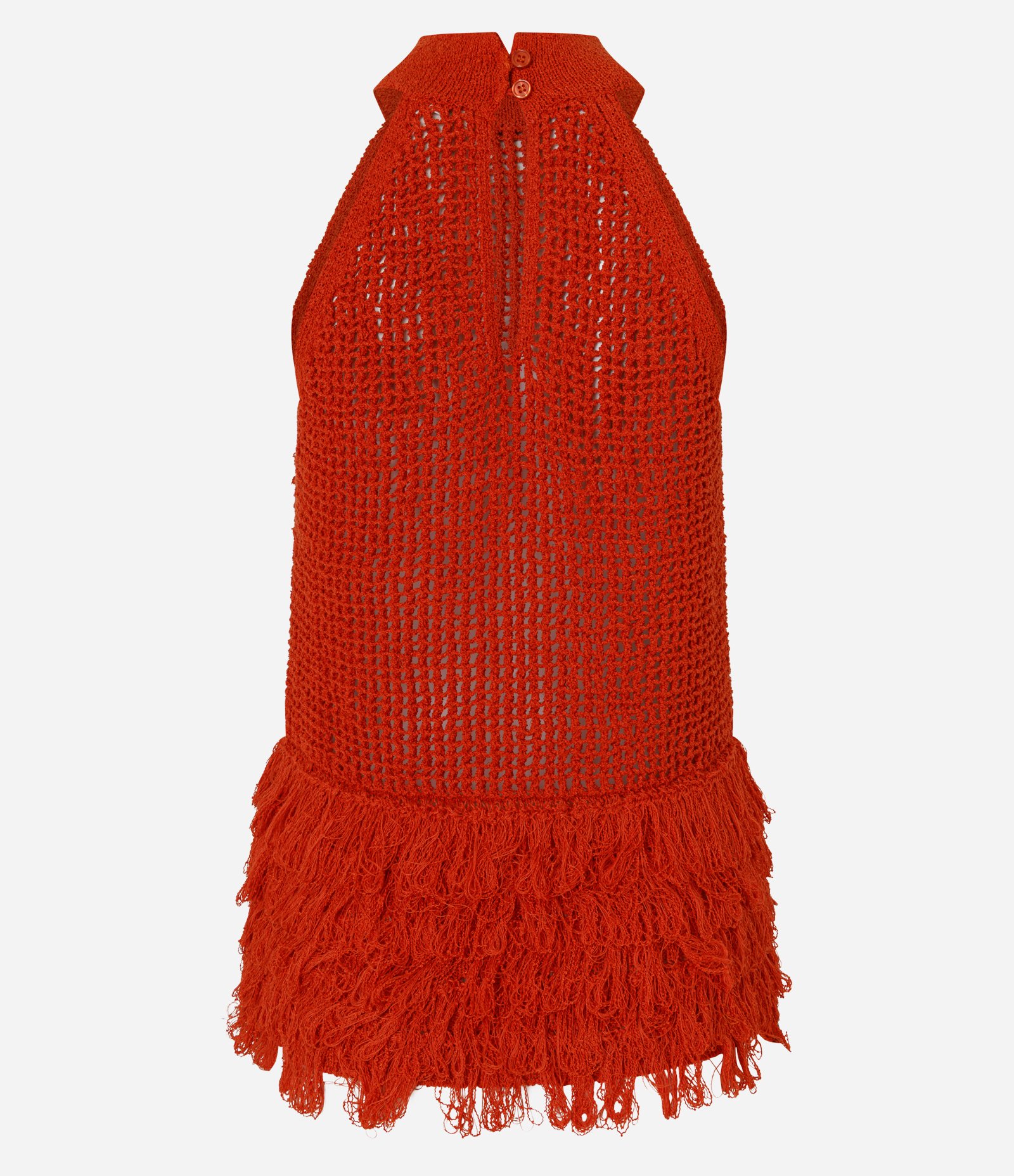 Blusa Halter em Tricô com Franjas Vermelho 7